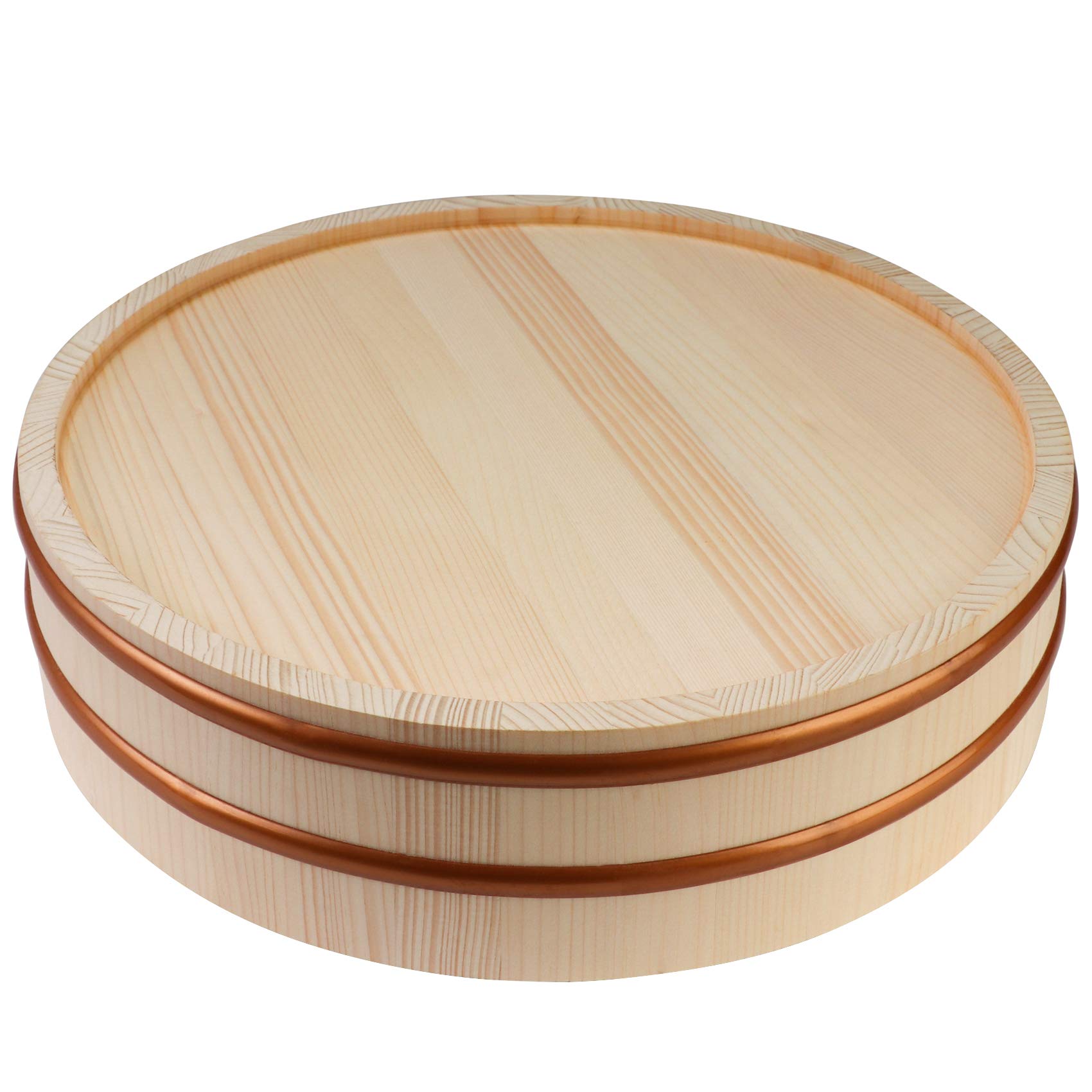 Kichgather Wooden Sushi Rice Bowl With Lid Hangiri Sushi Oke Sushi Rice Mixing Tub (11.8     With Lid)