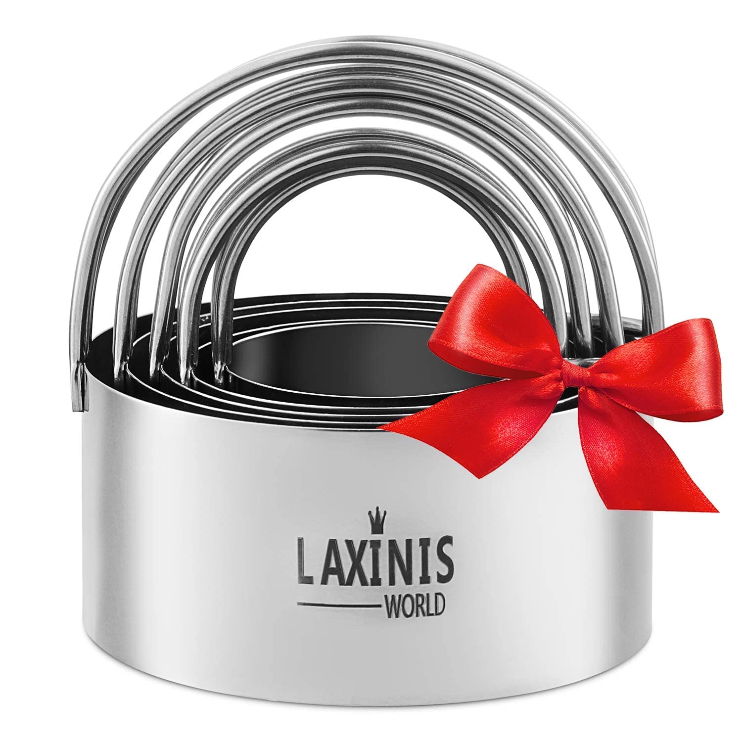 Laxinis World Biscuit Cutter Set, 5 Pieces Round Cookies Cutters With Handle, 18/8 Stainless Steel Graduated Circle Pastry And D