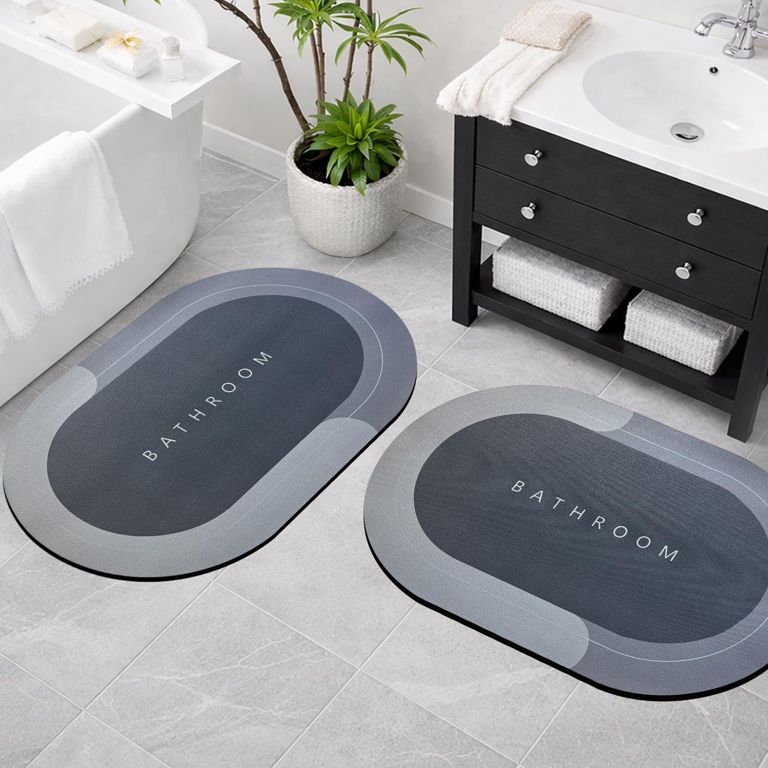 Canway 2 Pieces (3.5Mm) Water Soaking Bathroom Print Door Mat, Water Absorbent Mat (40X60Cm) Grey