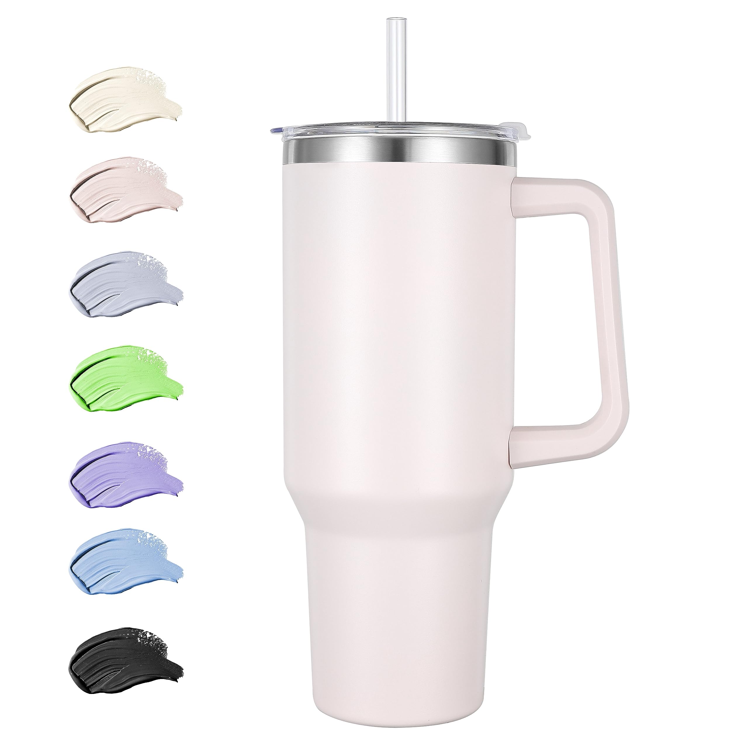 40 oz Tumbler with Handle and Straw, Insulated Stainless Steel Tumbler with 2 In 1 Lid, Double Vacuum Travel Mug Coffee Cup, Ros