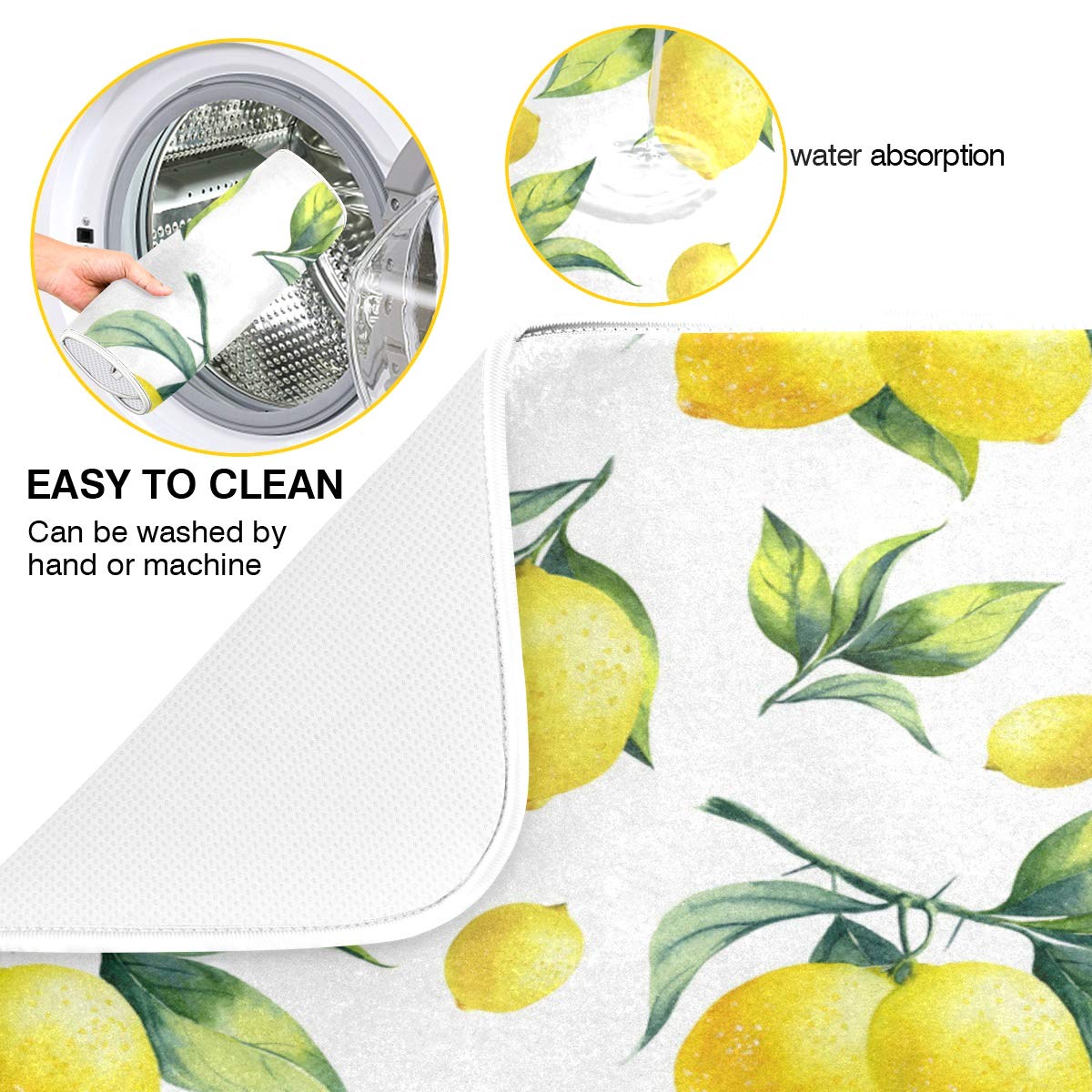 Tropical Lemon Leaves Dish Drying Mat 16x18 for Kitchen Lemon Yellow Lime Tree Dishes Pad Dish Drainer Rack Mats Absorbent Fast Dry Kitchen Accessories