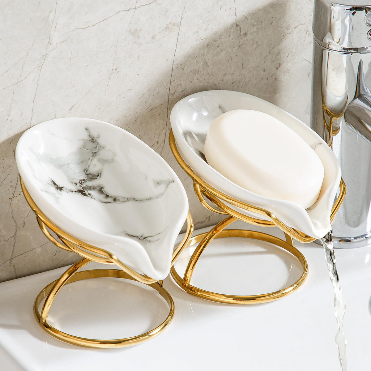Dobbyby Leaf-Shaped Soap Dish - Ceramic Soap Bar Holder With Self-Drainage System - Bar Soap Holder For Shower, Bathroom Sink, K