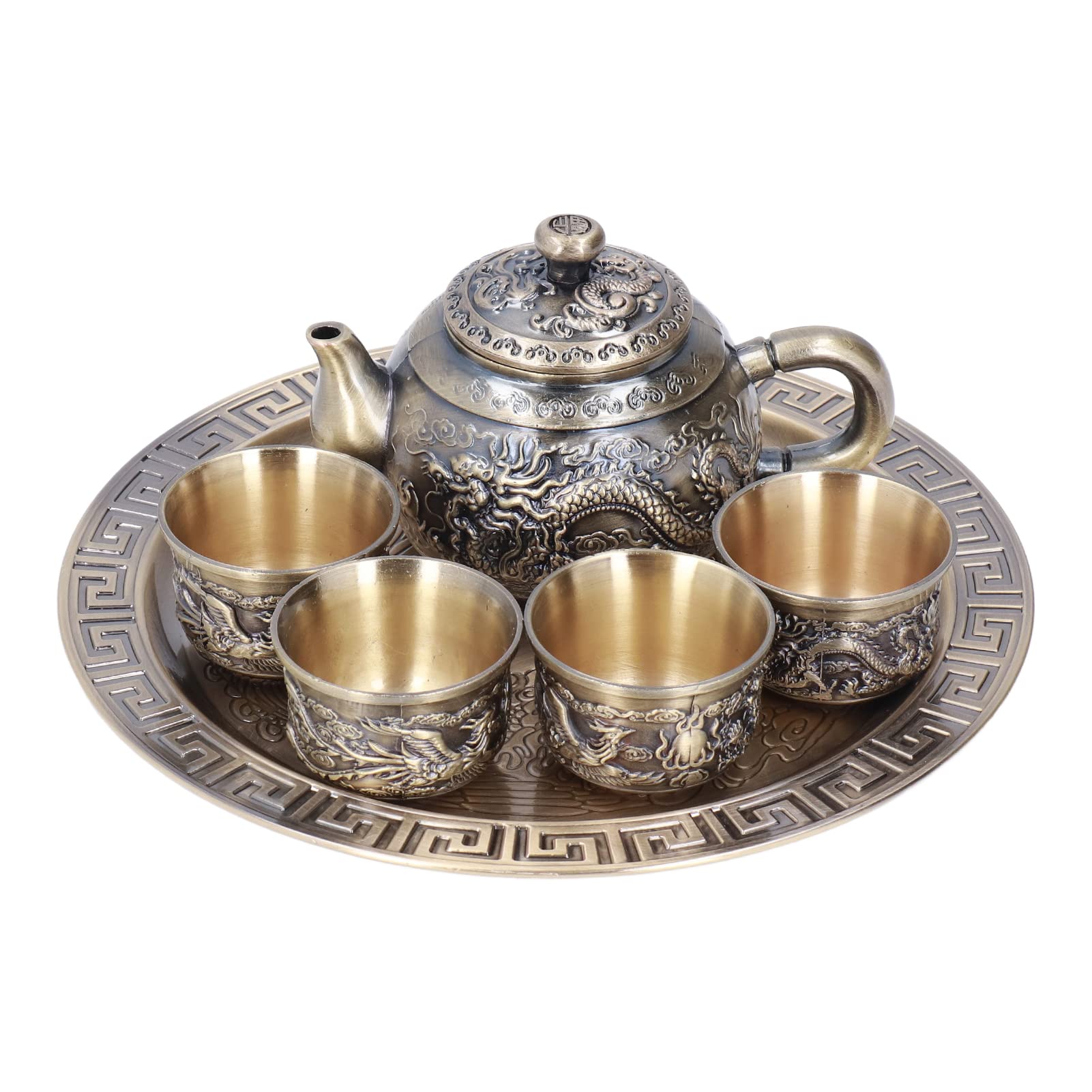 Heepdd Vintage Coffee Tea Pot, Metal Turkish Tea Set With 4 Coffee Cups Craft Tea Tray Gift Set For Wedding Tea Table Decor