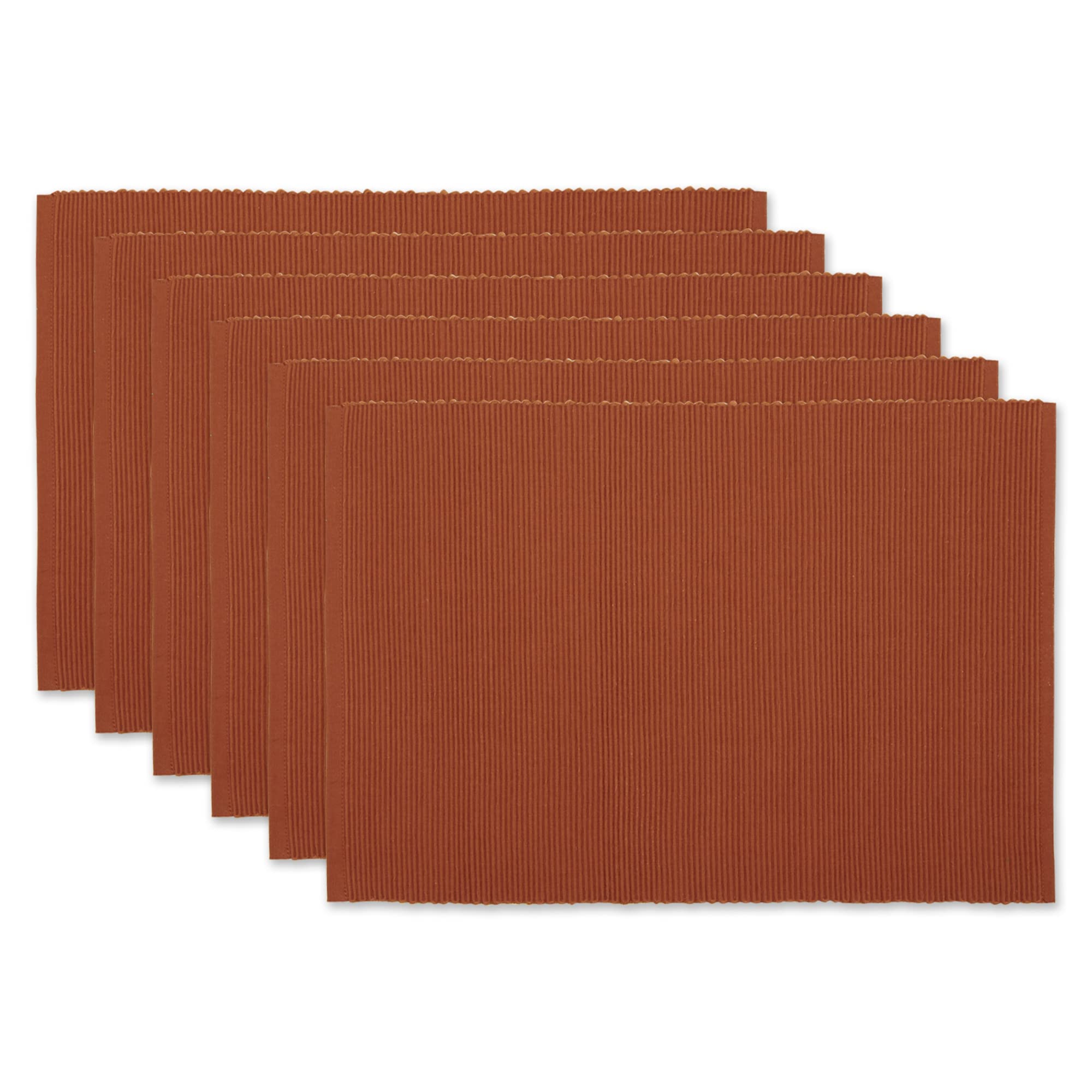 Dii Basic Everyday Ribbed Tabletop 100% Cotton, Placemat Set, 13X19, Cinnamon, 6 Piece