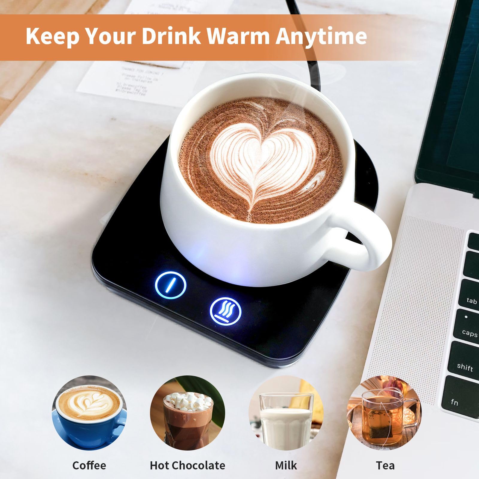 Vobaga Mug Warmer& Coffee Mug Warmer For Office Desk Use, Candle Warmer With Three Temperature Settings, Coffee Warmer Plate For