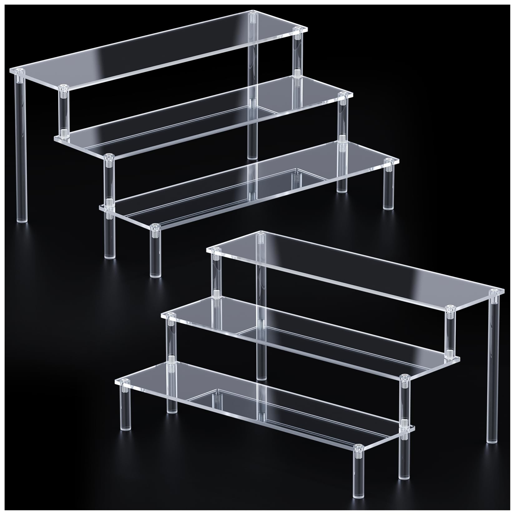 2 Packs Acrylic Display Stand Riser,3 Tier Perfume Organizer Cupcake Stand Acrylic Pop Shelves Holder,Clear Desk Display Shelf f