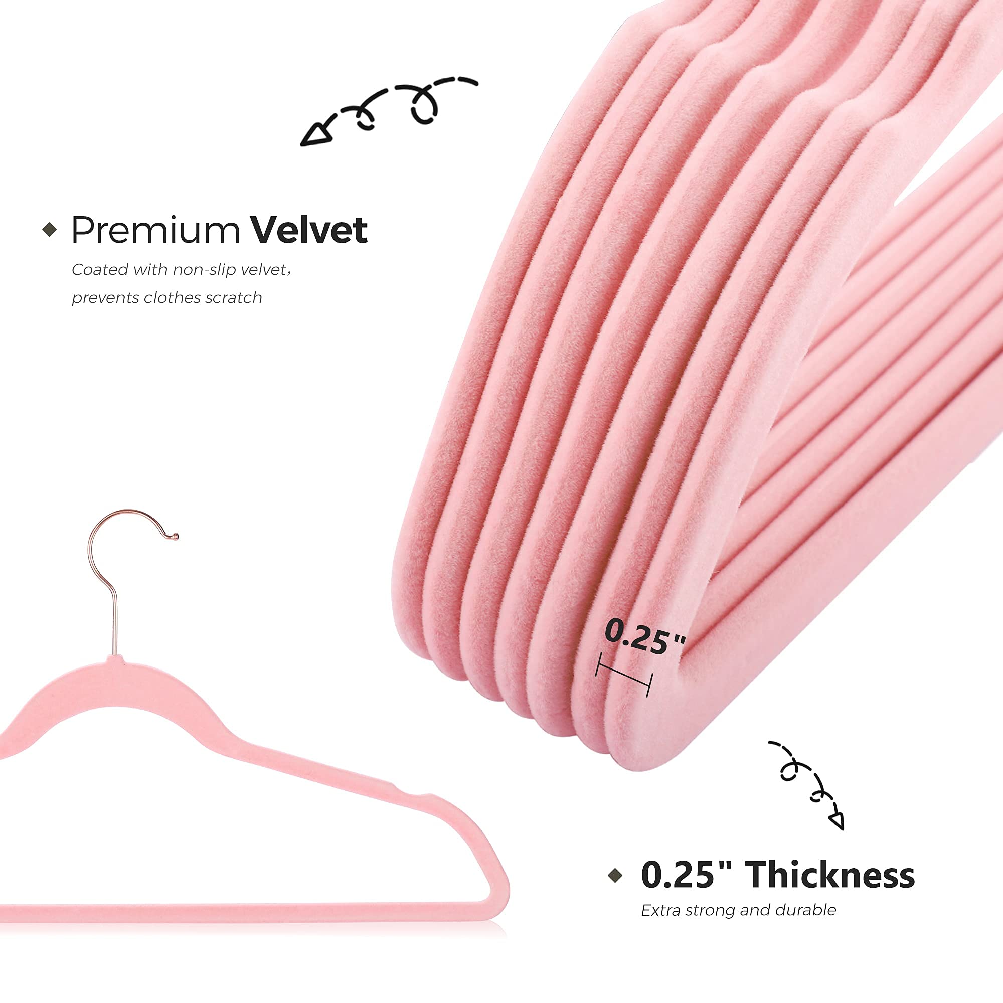 Cozymood Luxury Pink Velvet Hangers 60 Pack  Premium Clothes Hangers Non-Slip Felt Hangers  Strong Pink Hangers Heavy Duty Coat Hangers  Sturdy Suit Hangers Space Saving  No Shed  360 Rotating Hook