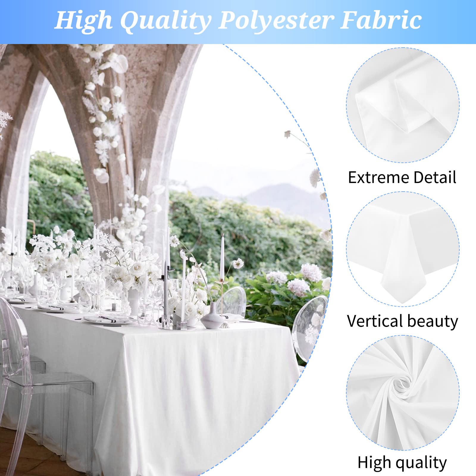 Teruntrue 4 Packs White Polyester Tablecloth For 6 Foot Rectangle Tables,60 X 102 Inch Polyester Fabric Table Cloth,Wrinkle Resi