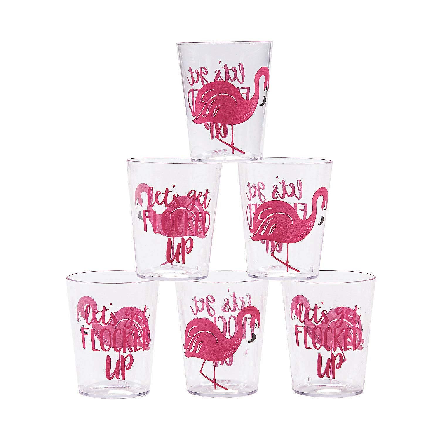 Fun Express Set Of 24 Pieces Luau Flamingo Plastic Shot Glasses, Holds 2 Oz, Bpa Free Plastic, Pool Party Supplies, Clear