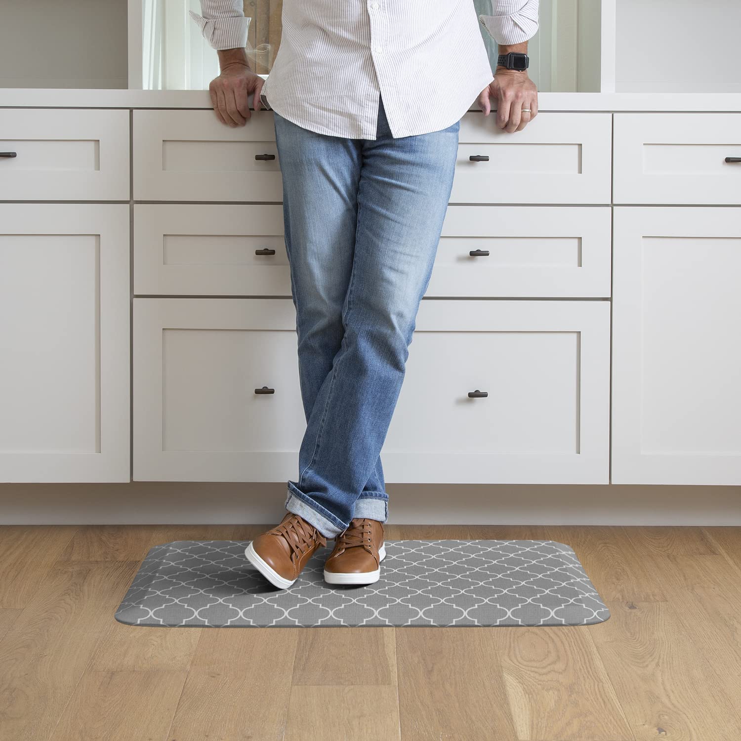 Newlife By Gelpro Anti-Fatigue Designer Comfort Kitchen Floor Mat, 20X32   , Trellis Grey Resistant Surface With 3/4    Thick Er