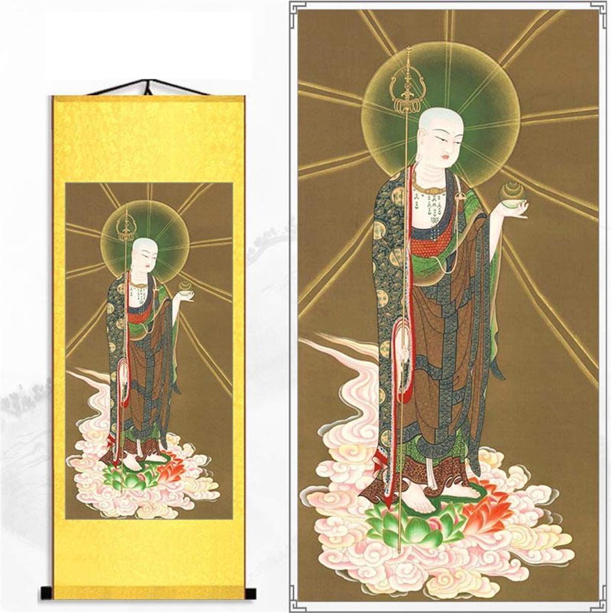 Zzooi Ksitigarbha Silk Hanging Painting Wall Art Hanging Scroll,Ksitigarbha Bodhisattva