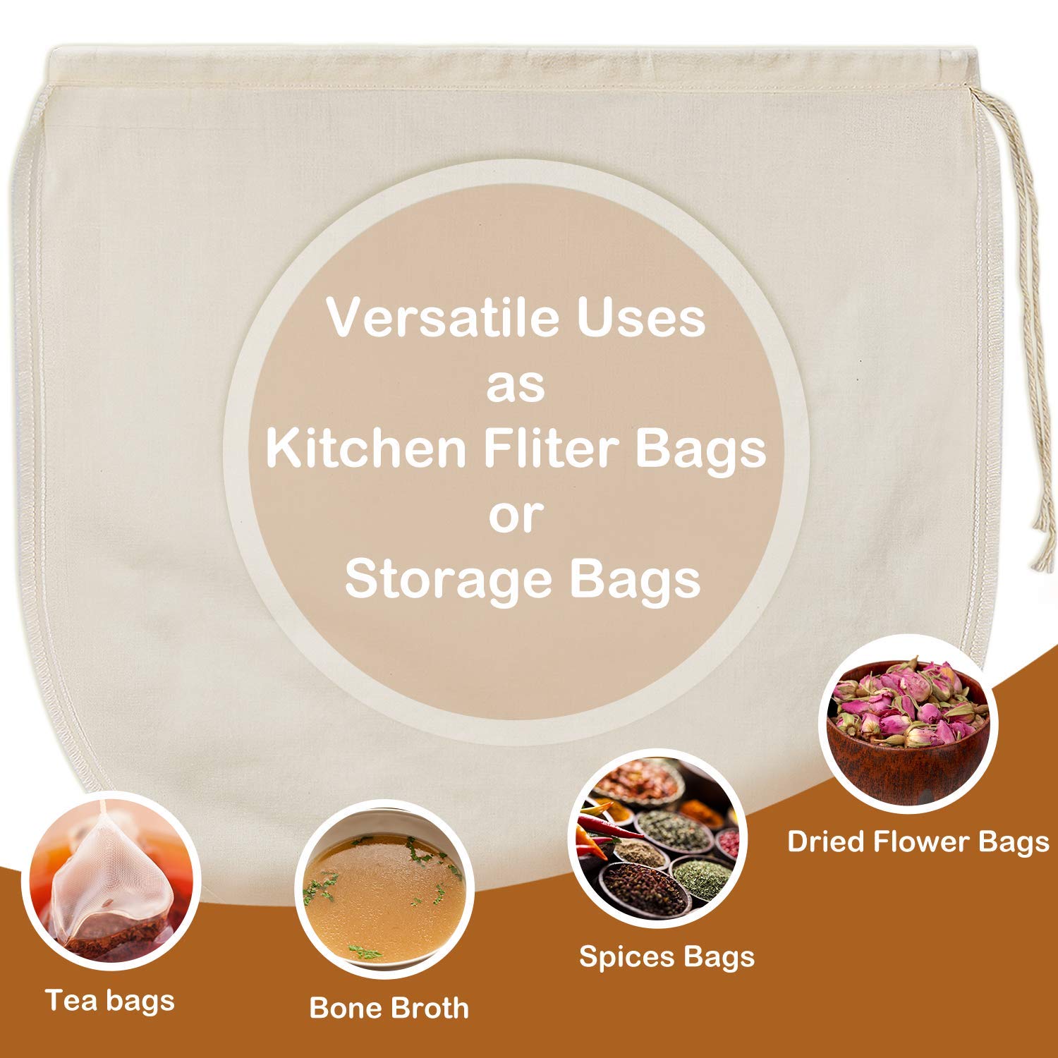 6 PCS 12''x12'' Nut Milk Bags - 100% Unbleached Cotton Cheesecloth  Reusable Food Strainer Colander For Straining Almond/Oat Milk  Celery Juice  Cold Brew Coffee  Yogurt and Cheese Making