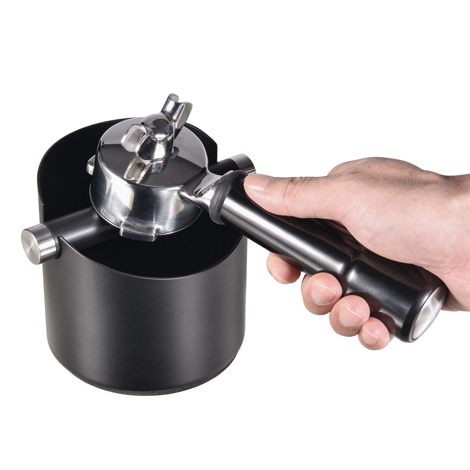 Coffee Knock Box, Santow Black Espresso Knock Box With Removable Knock Bar And Non-Slip Base - Dishwasher Safe, Stainless Steel