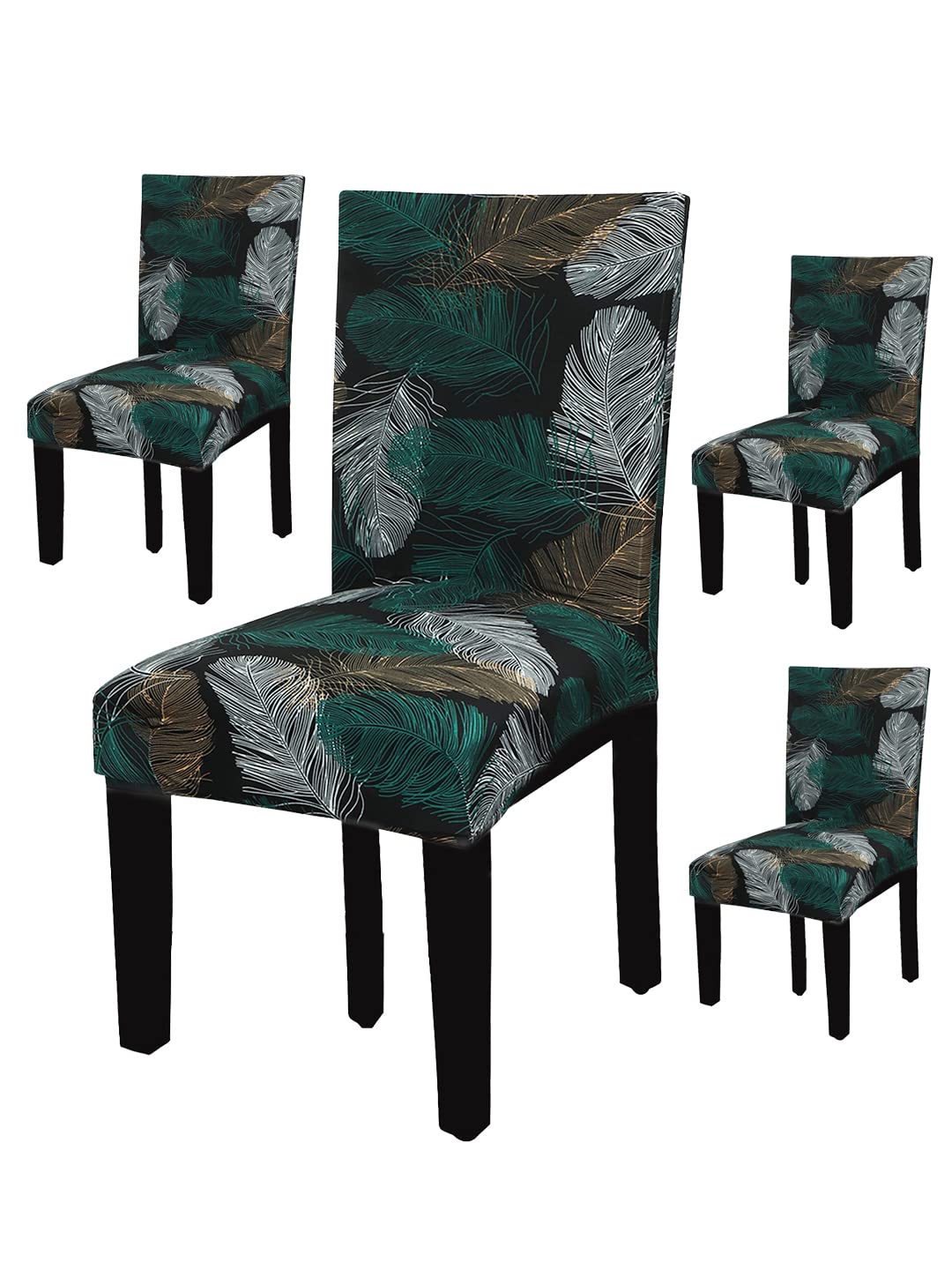 House Of Quirk Polyester Flowered Elastic Stretch Removable Washable Short Dining Chair Cover Protector Seat Slipcover - (Green 