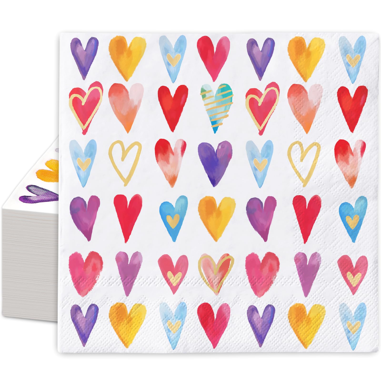 Anydesign 100Pcs Valentine'S Day Paper Napkins Colorful Hearts Disposable Luncheon Napkins Love Hearts Dessert Dinner Hand Napki