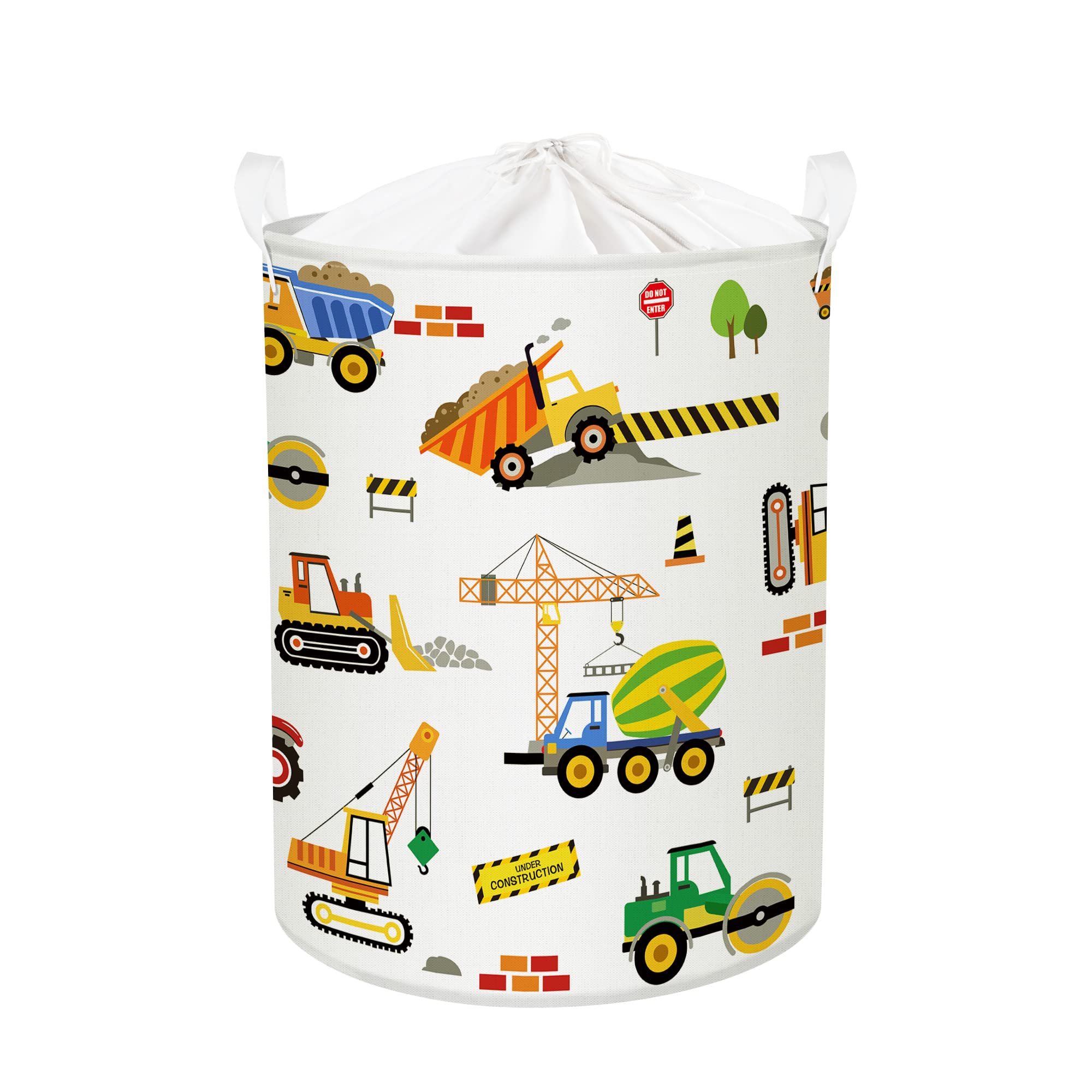 Clastyle 45L Cartoon Construction Vehicles Waterproof Laundry Hamper Collapsible Excavators Truck Laundry Basket With Drawstring