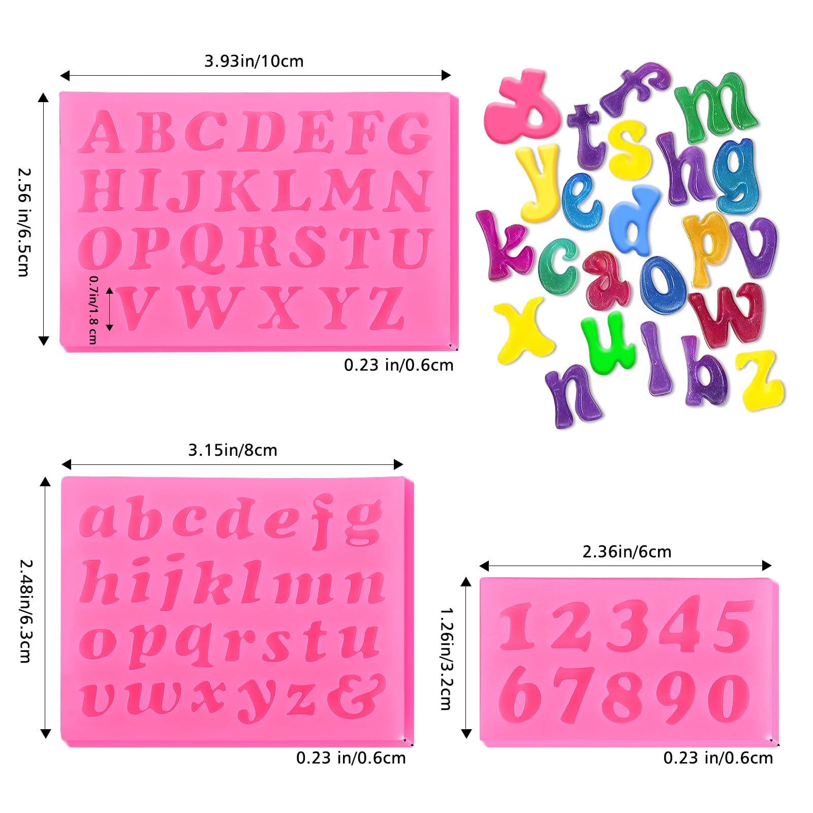 Sibba 3 Pieces Letter Molds For Chocolate, Silicone Uppercase Lowercase Alphabet Number Fondant Mold For Making Candy, Gummy, Bi