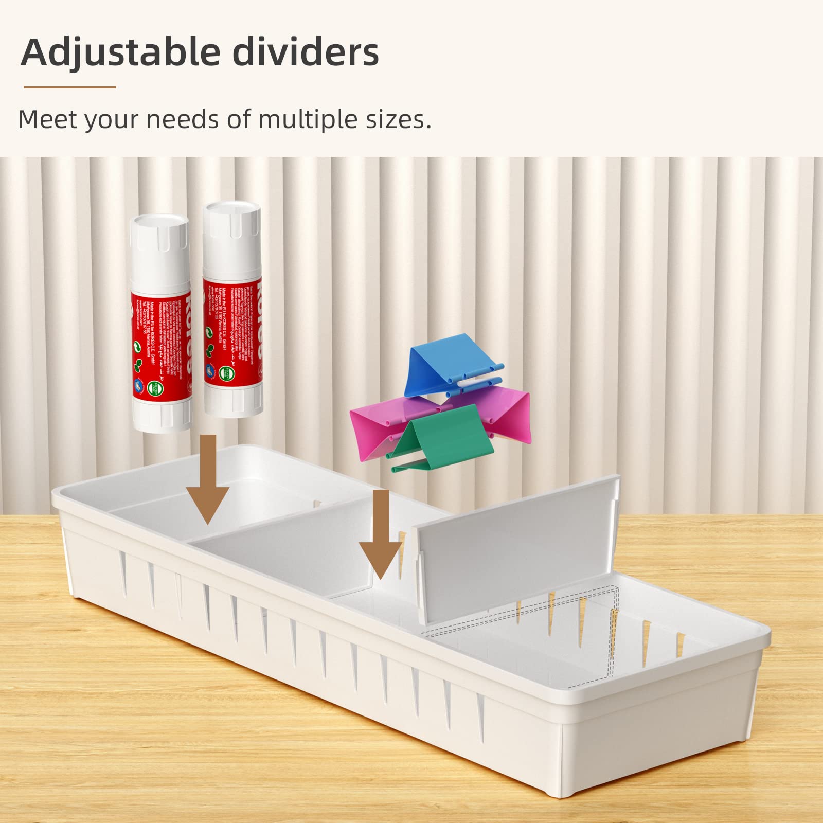 Pluspace Desk Drawer Organizer Tray 4 PCS Plastic Office Drawer Organizer Set Makeup Organizer Dividers with Non-Slip Silicone P