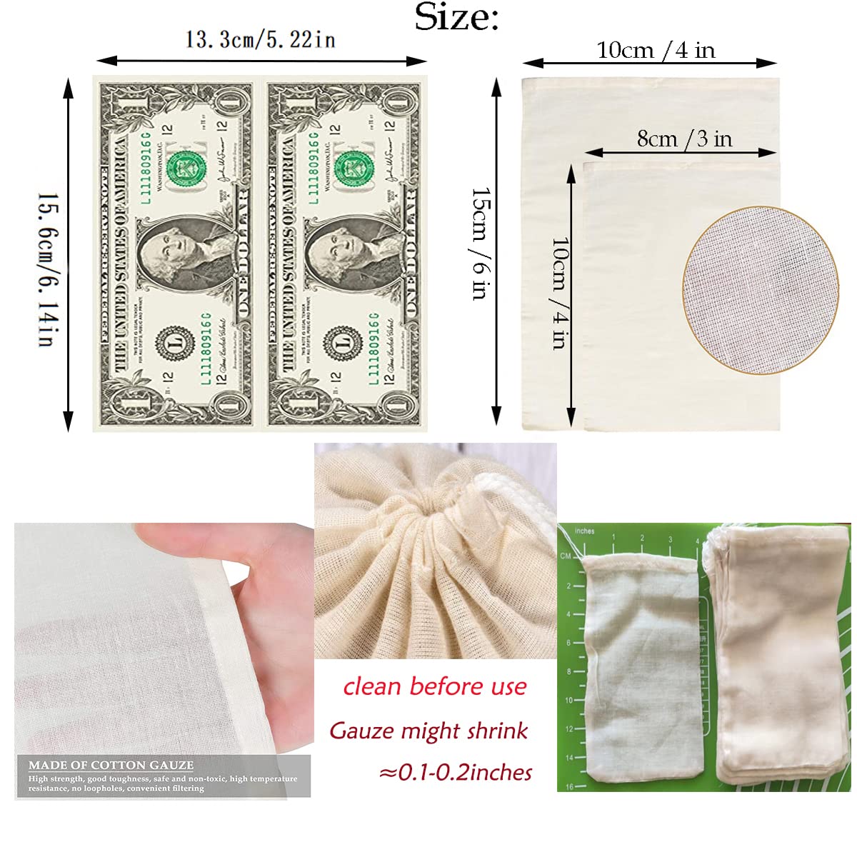 Reusable Sachet Drawstring Packing Bags Cheesecloth Cold Brew Coffee Bags 4X6Inch 50 Pcs For Spices,Tea Filter,Dried Herbs,Cooki