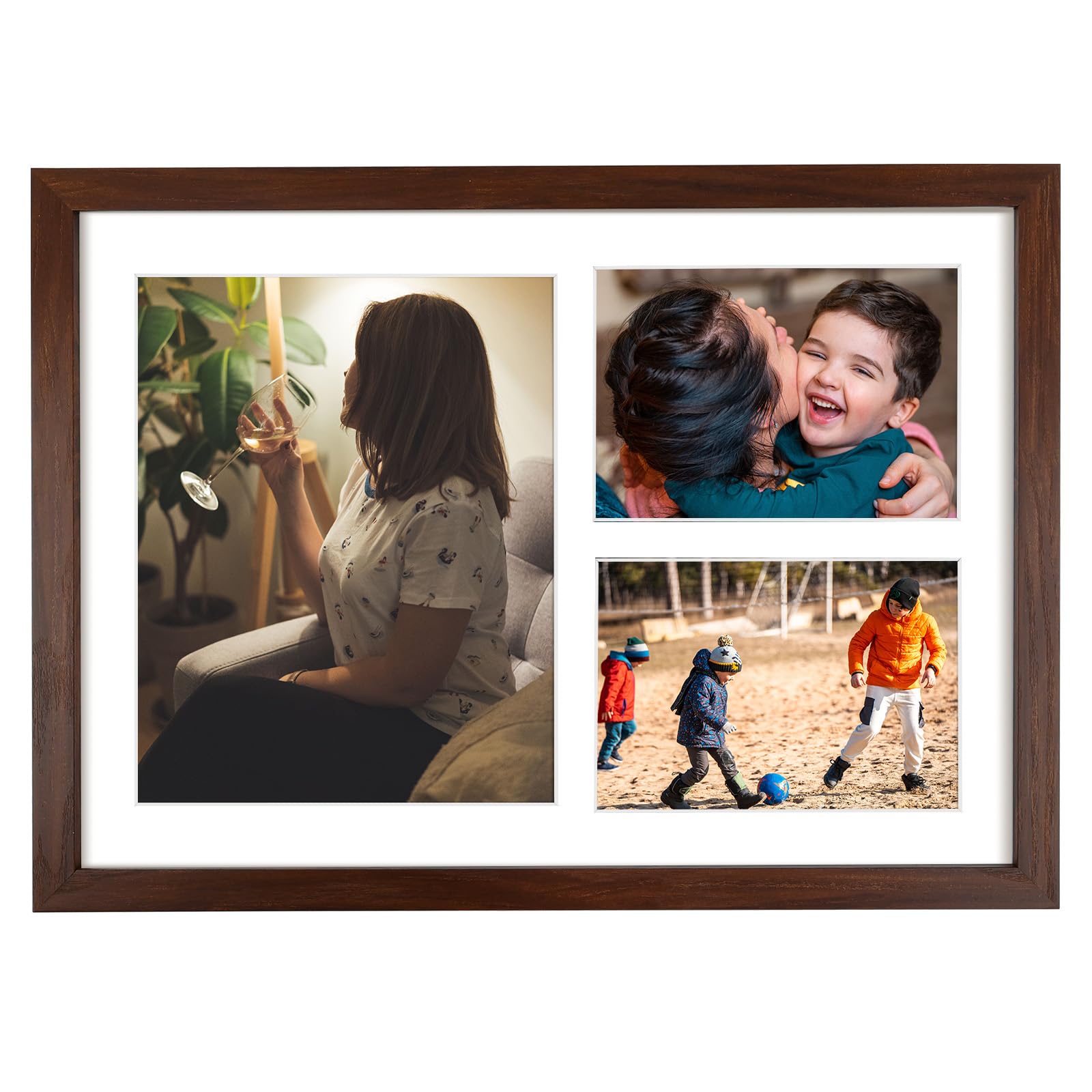 Golden State Art 12x17 Brown Wood Picture Frame - White Mat for 8x10 and 5x7 Photos - Real Glass, Sawtooth Hanger, Swivel Tabs -