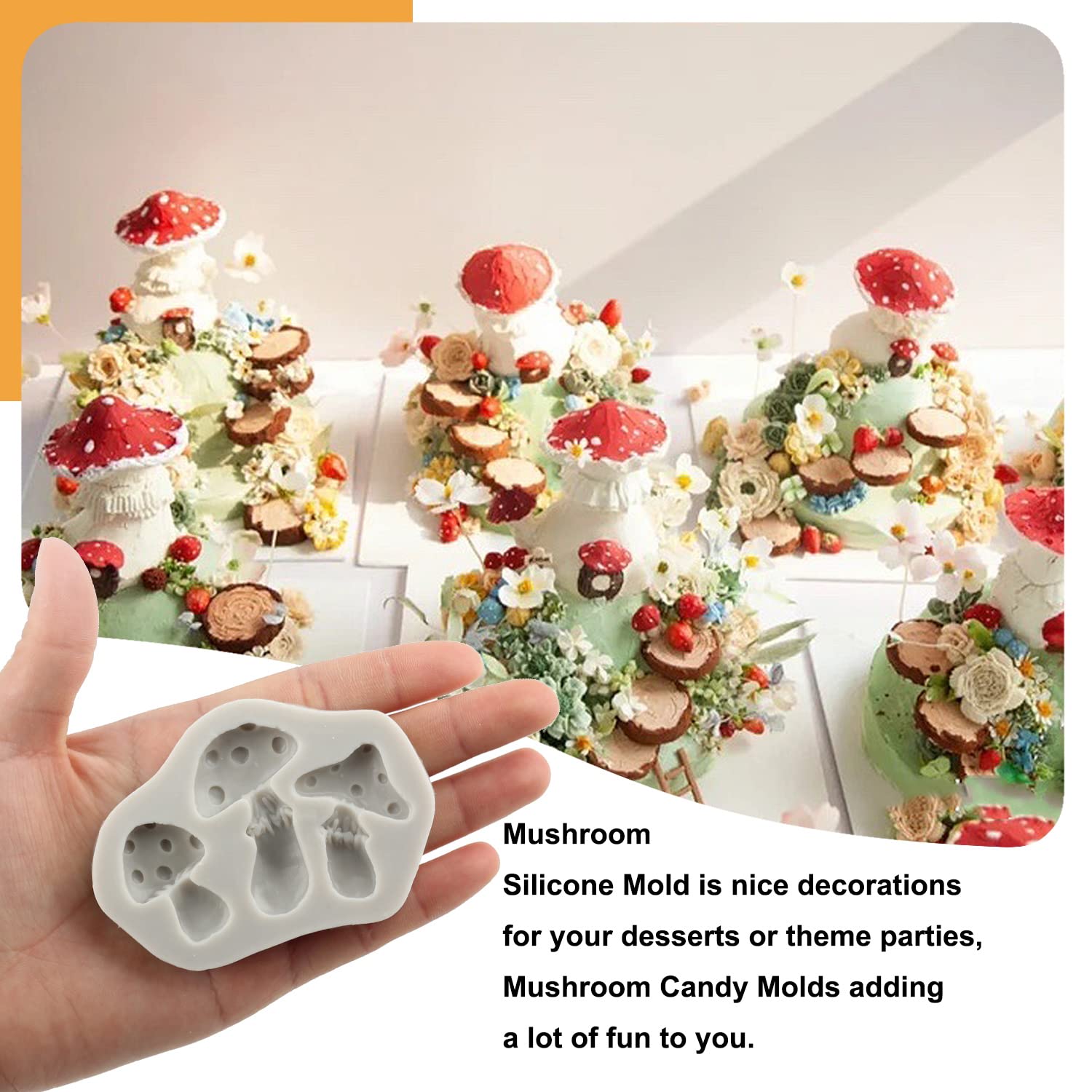 Sijiangmold 3D Mushroom Fondant Silicone Molds Mushroom Chocolate Mold For Cake Decorating Chocolate Candy Polymer Clay Resin Gu