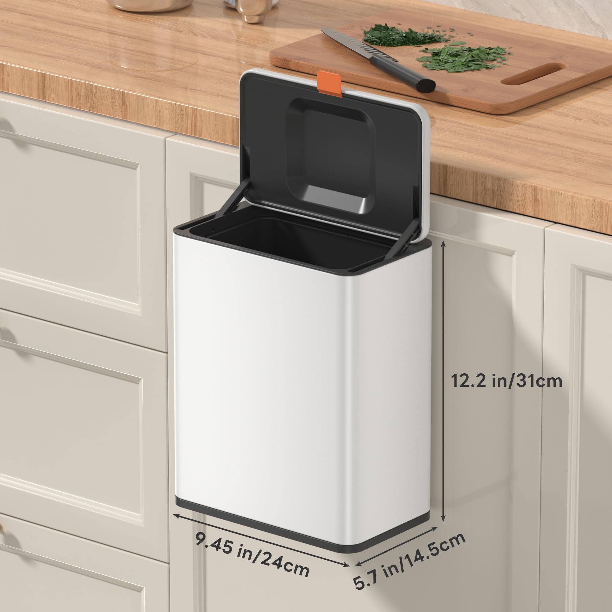 Mbillion Kitchen Compost Bin Hanging Trash Can With Lid 2.1 Gallon Stainless Steel Garbage Can For Kitchen Cabinet Door Mounted