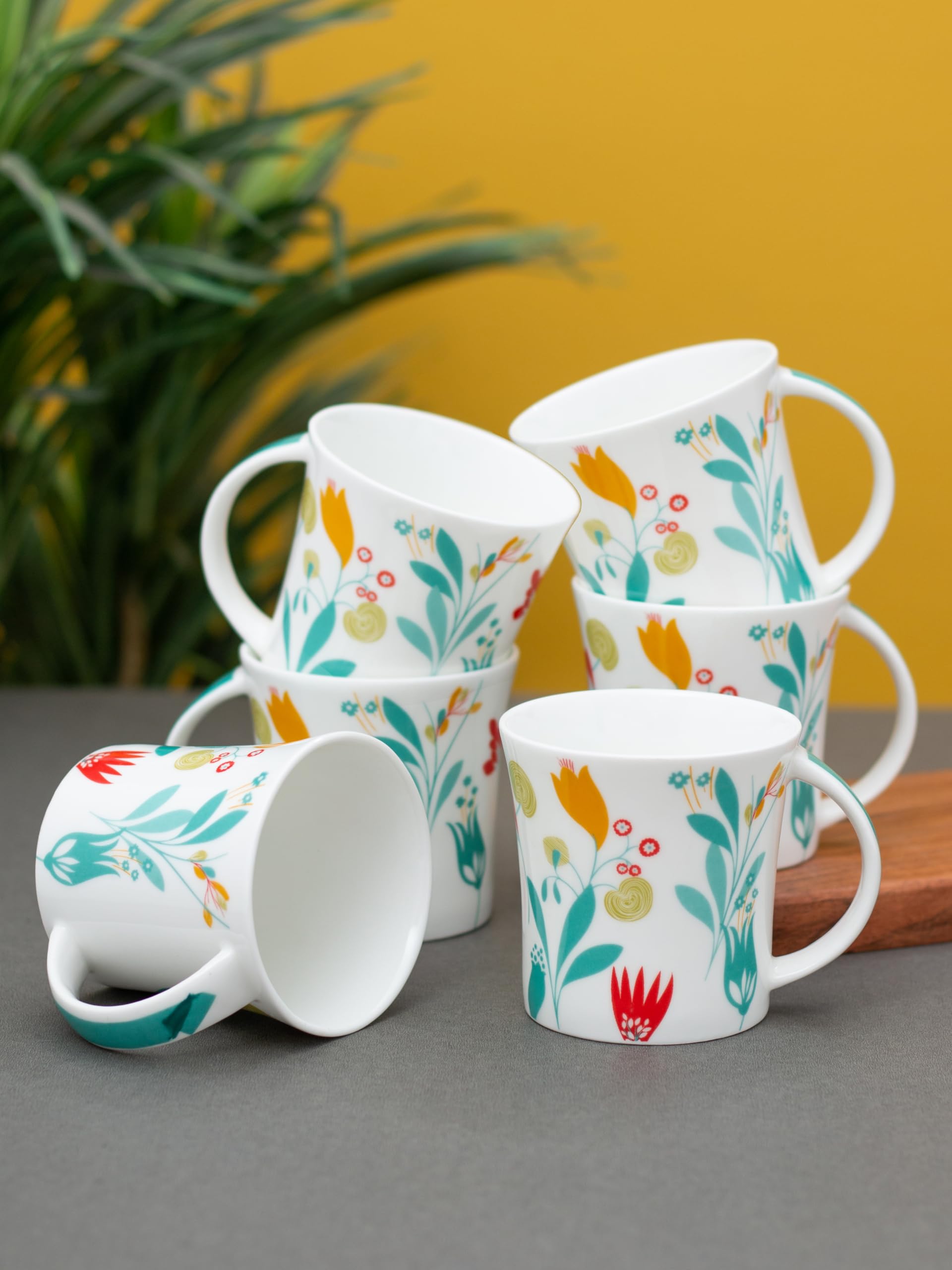 Clay Craft Fine Ceramic Tea/Coffee Cup Set of 6200 ml Each (Jackson Hilton 348), Tea Cup Set of 6, Microwave & Dishwasher Safe,