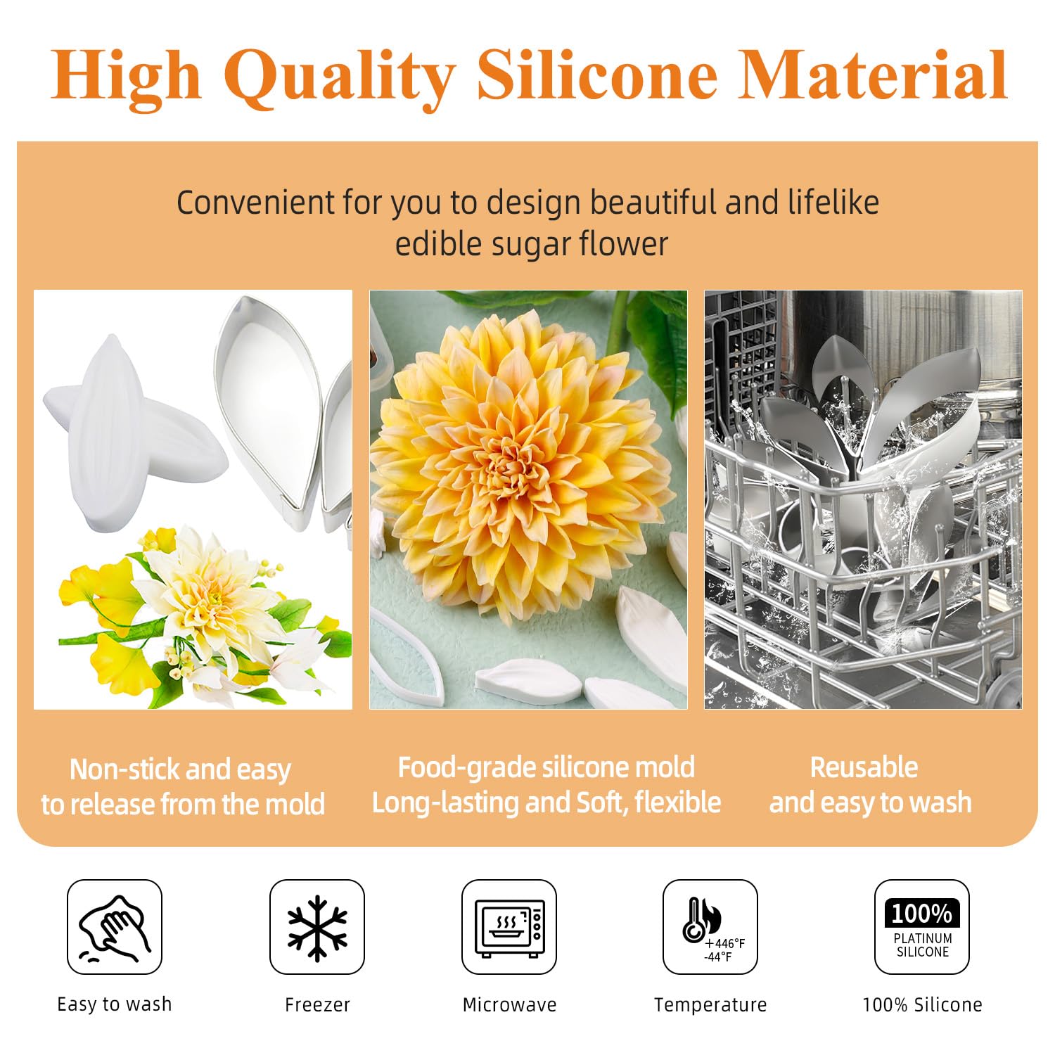 Kalaien 6Pcs/Set Dahlia Sugar Flower Cutter Set Fondant Cake Sugarcraft Decorating Tools