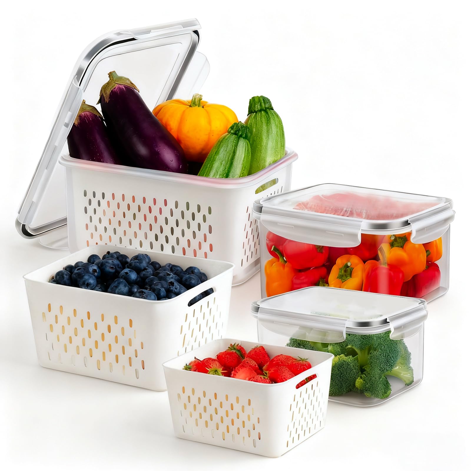 3 Pcs Fruit Containers for Fridge, Strawberry Storage Containers for Fridge, Food Storage Container with Airtight Lid, Removable