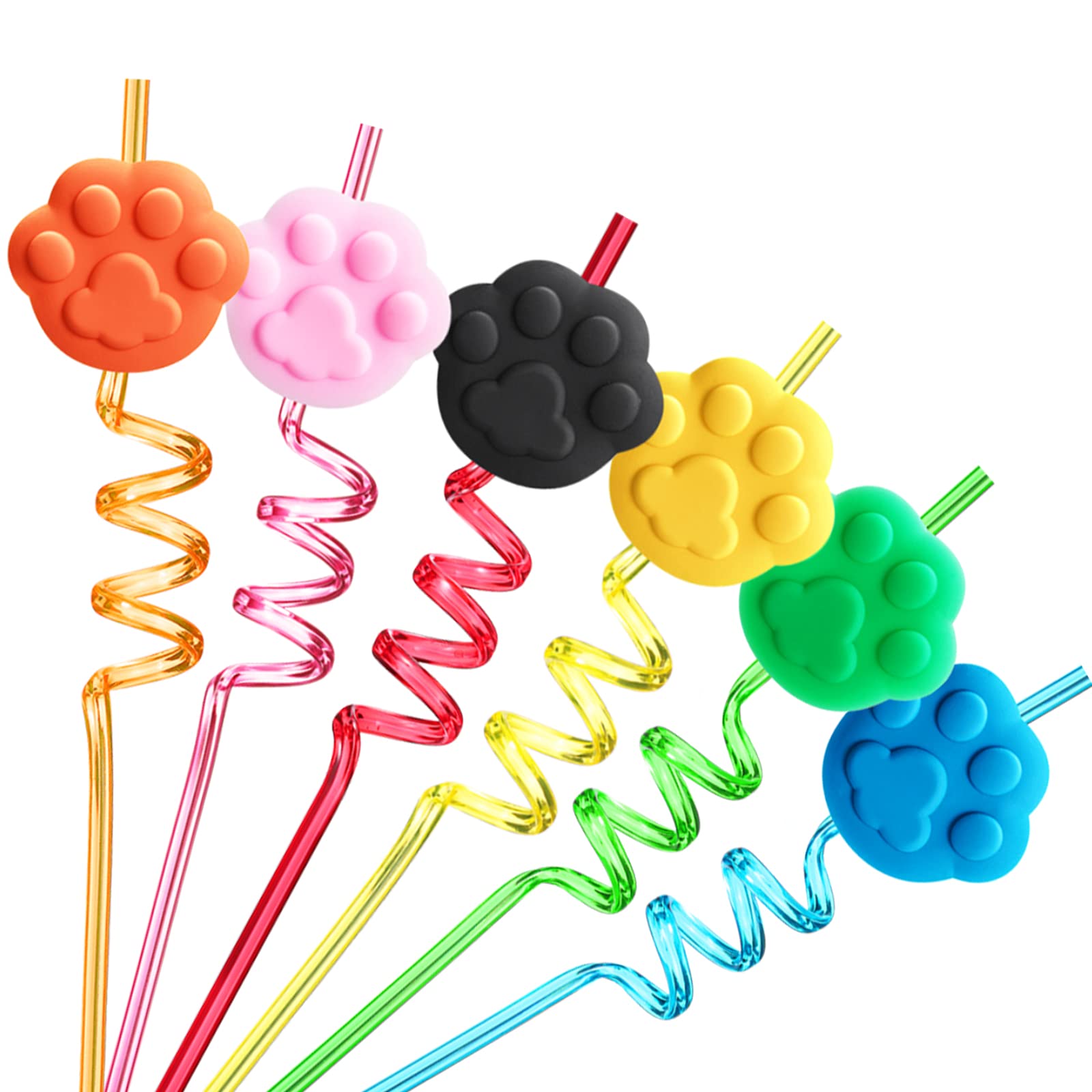 24 Paw Print Drinking Straws With 2 Pcs Patrol Straws Cleaning Brush For Pet Dog Puppy Pals Cat Birthday Party Supplies Decorati
