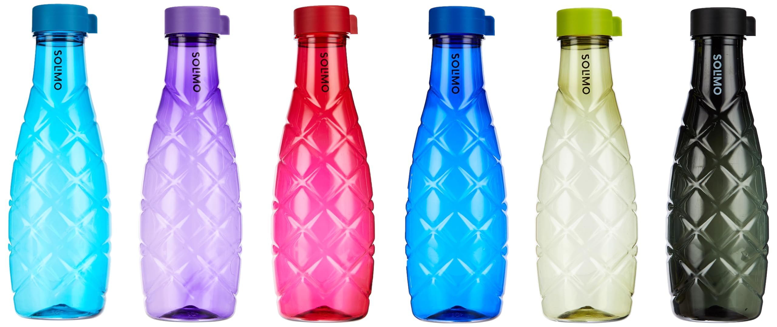 Amazon Brand - Solimo 1 Lt Water Bottle | Multicolor | Set Of 6 (Xing) - Polyethylene Terephthalate