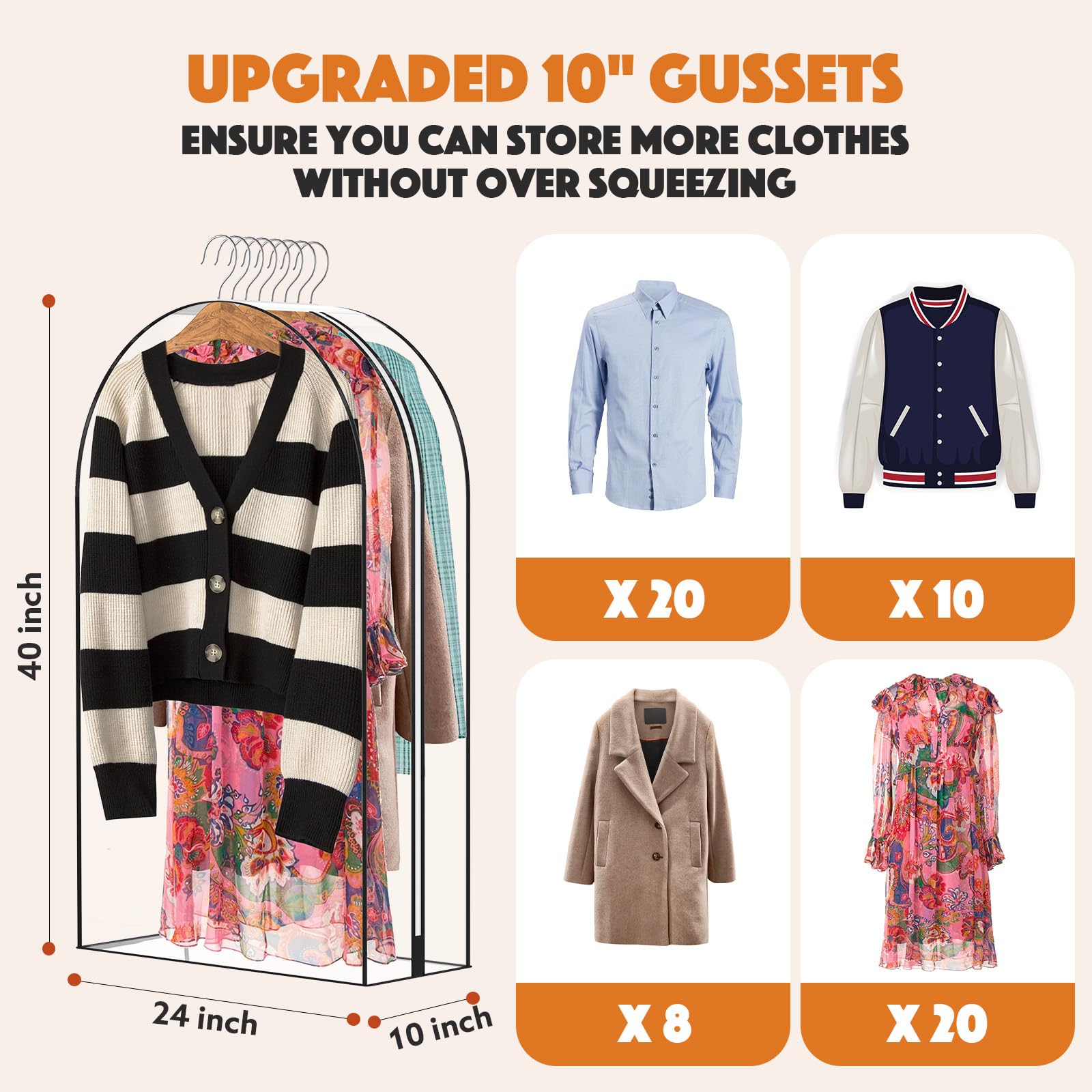 Bamalu 4 Packs 40'' Clear Garment Bags For Hanging Clothes, 10'' Gusseted Garment Bags For Closet Storage,Clean And Tidy Plastic