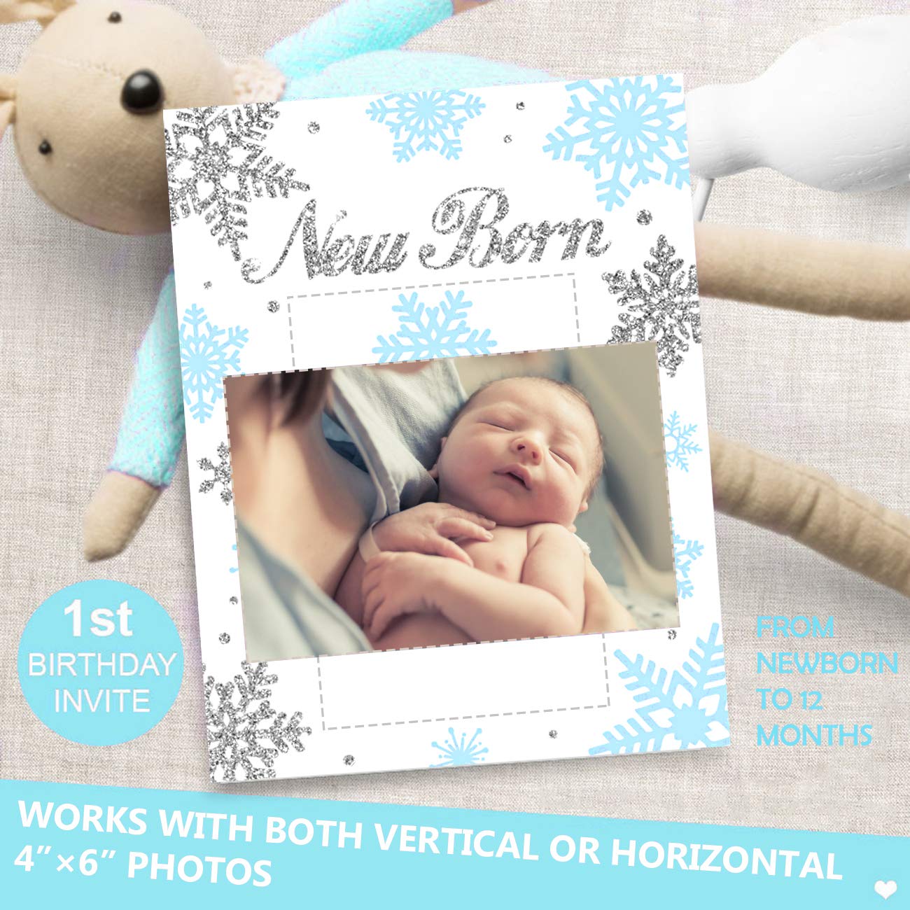 Winter Onederland Birthday Decorations Snowflake First Birthday Photo Banner - Milestone, Monthly Newborn To 12 Months Banner Cl