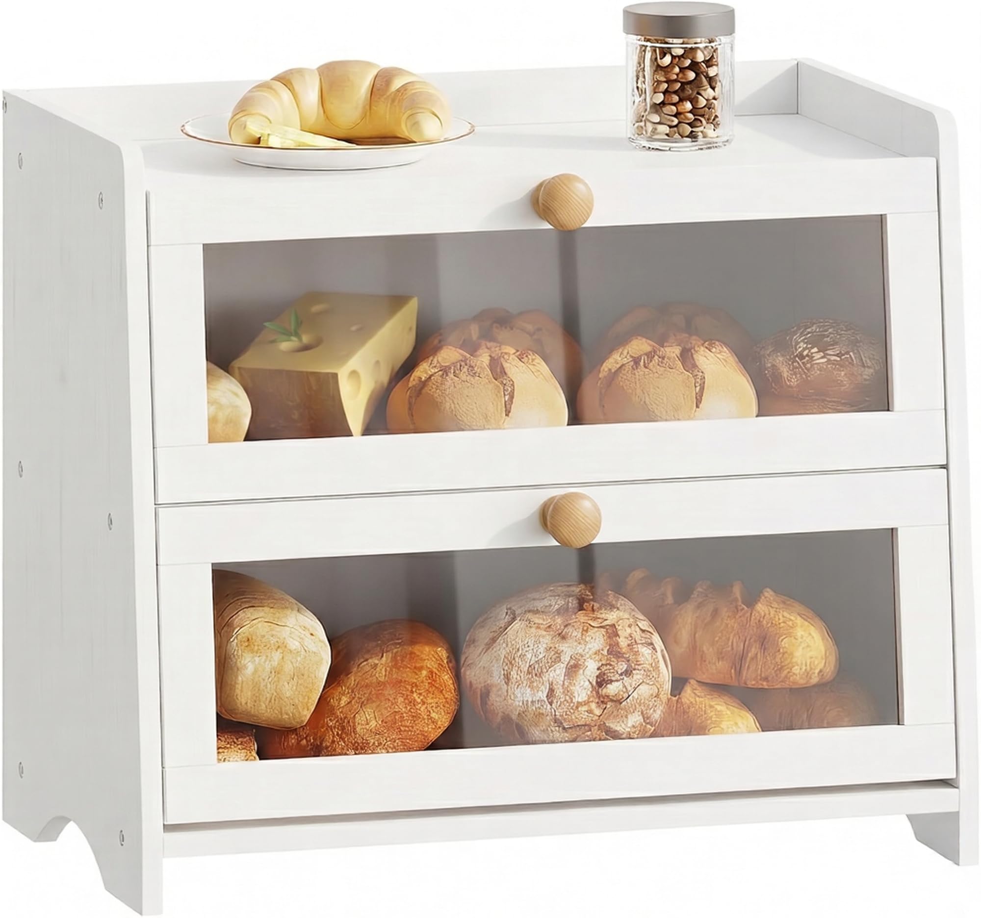 BAMBANG Bread Box for Kitchen Countertop, Extra Large Bamboo Bread Storage Container for Homemade Bread, Double Layer Sourdough 