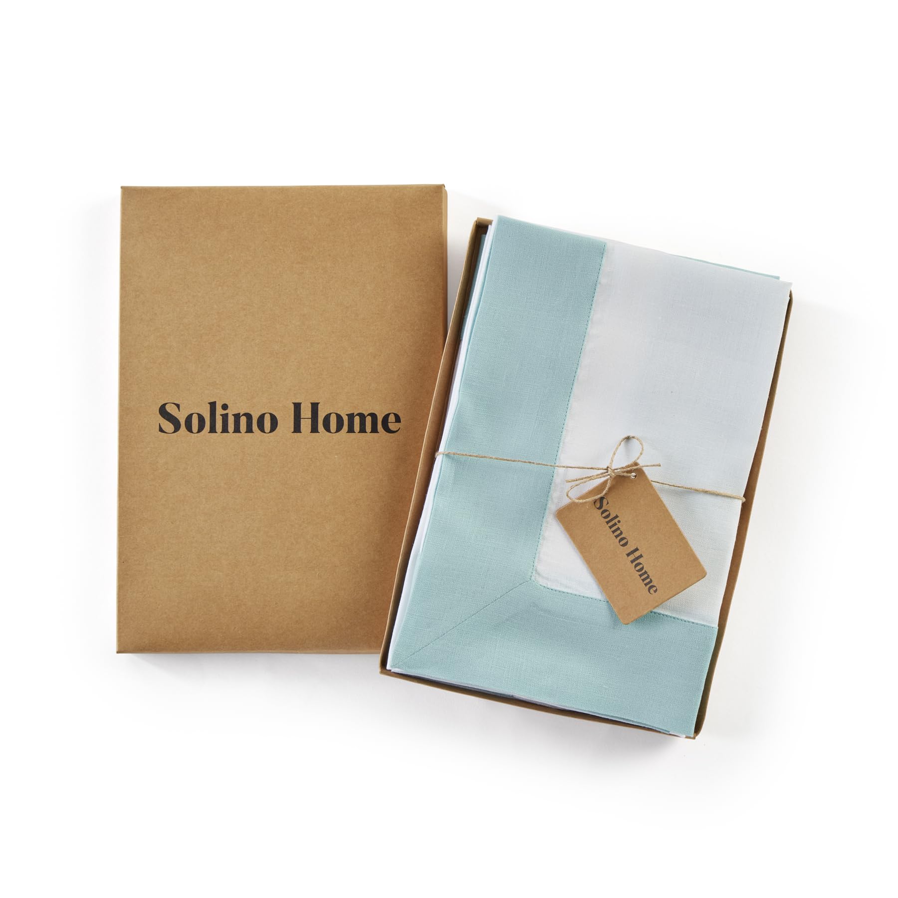 Solino Home Linen Dinner Napkins 20 X 20 Inch - 100% Pure Linen Aqua Blue And White Cloth Napkins Set Of 4 - Contempo, Handcraft