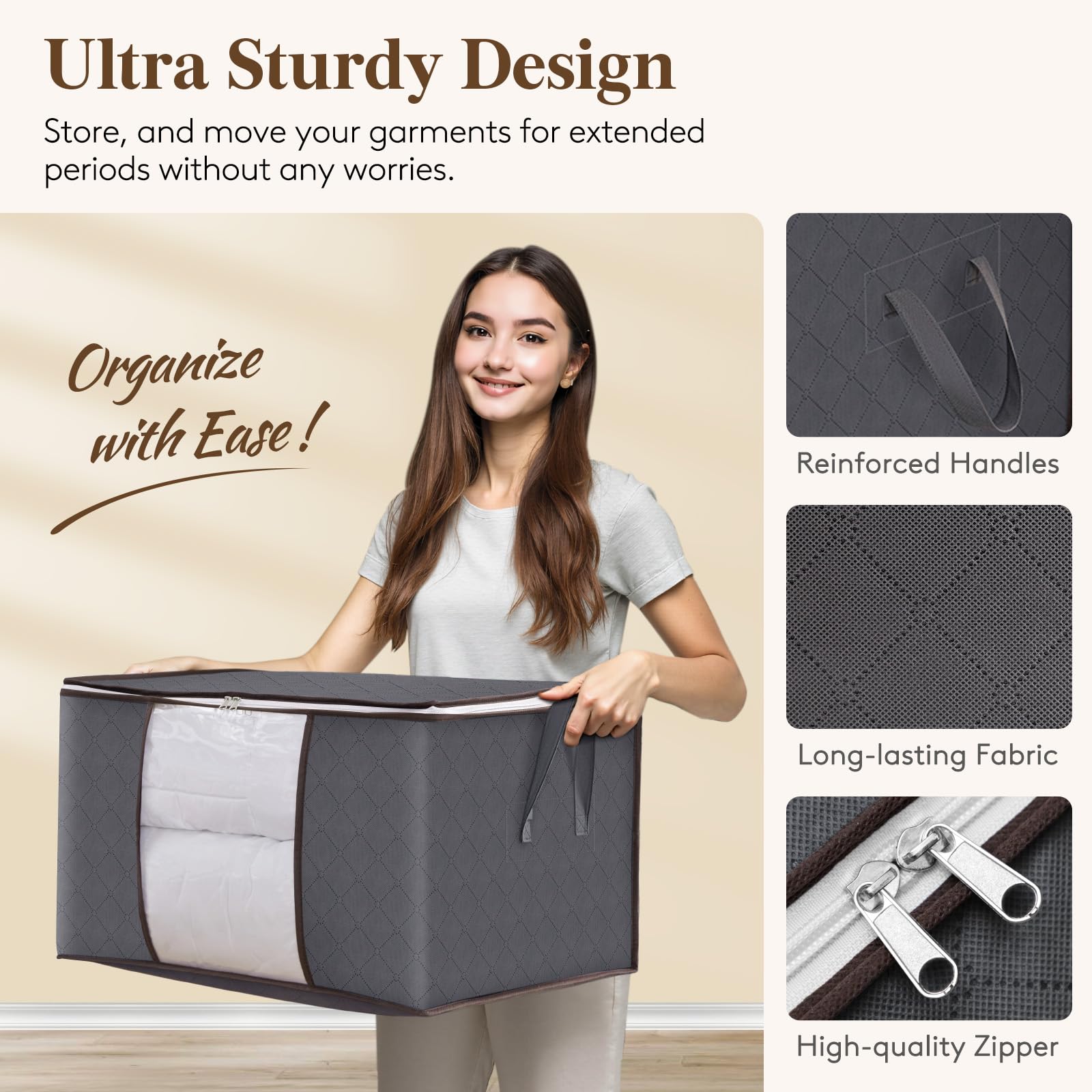 Lifewit 4 Packs clothes Storage Bag, Storage Bins for clothes, Blankets, comforters, Foldable clothing Storage with Reinforced H