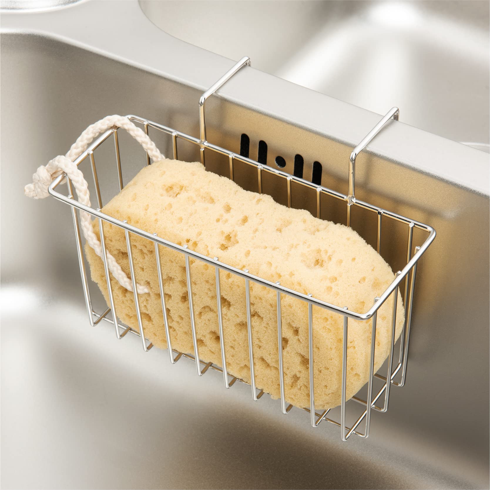 Damita Kitchen Sponge Holder Sink Basket Sink Caddy Brush Dishwashing Liquid Drainer Rack Silver Small (7''X 2.7''X 3.5'')