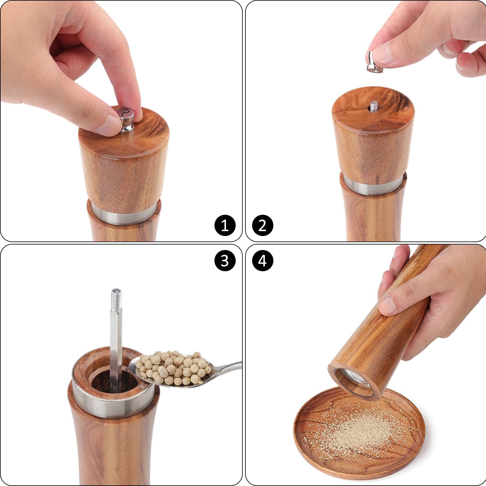 Pepper Grinder, Vanlonpro Wooden Pepper Mill Salt Mill, Adjustable Coarseness Peppermill And Easily Refillable, Ceramic Grinding