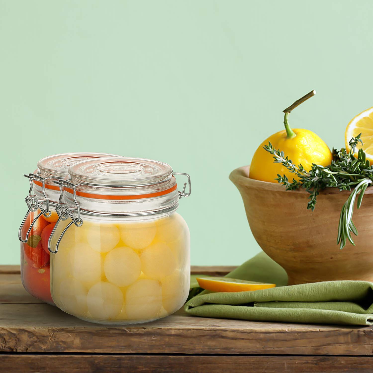 Encheng 25 Oz Glass Jars With Airtight Lids And Leak Proof Rubber Gasket,Wide Mouth Mason Jars With Hinged Lids For Kitchen Cani