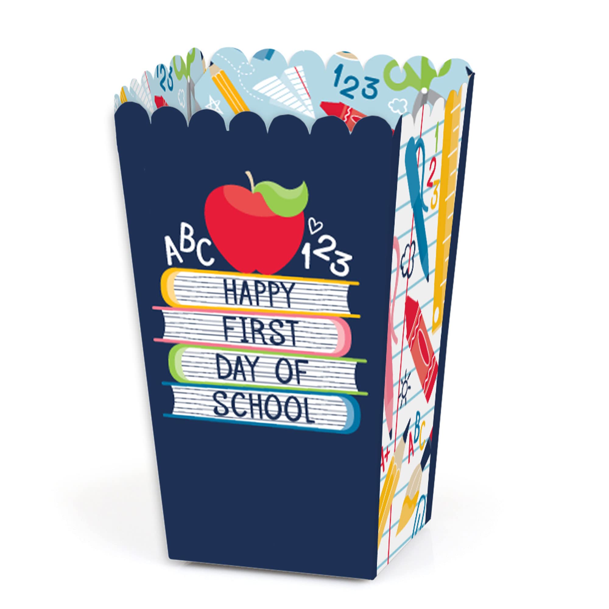 Big Dot Of Happiness First Day Of School - Back To School Classroom Decorations Favor Popcorn Treat Boxes - Set Of 12