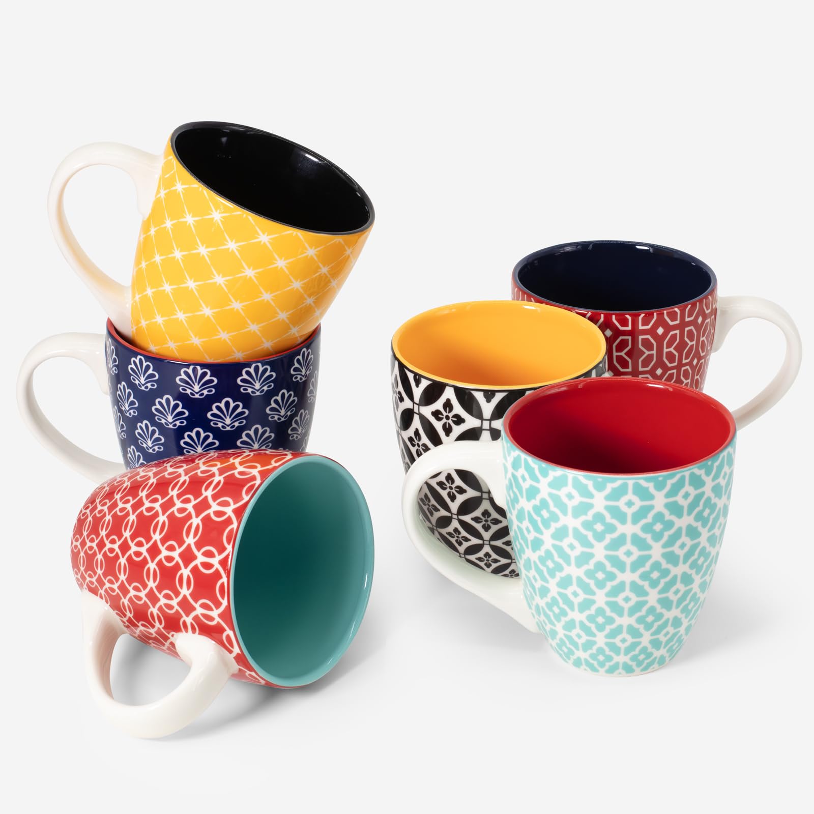 DOWAN Coffee Mugs Set of 6, 10 oz Porcelain Mugs, Cappuccino Cups, Ceramic Tea Cups with Handle for Men Women, Mug Gift Set, Hou