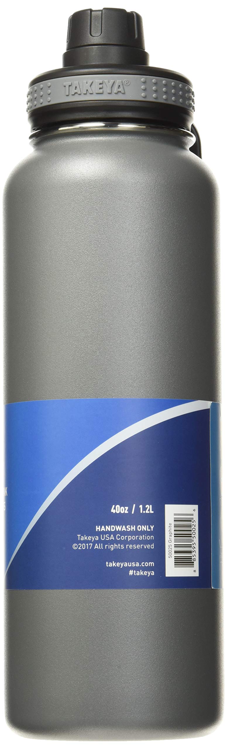 Takeya Originals 40 Oz Vacuum Insulated Stainless Steel Water Bottle With Straw Lid, Graphite