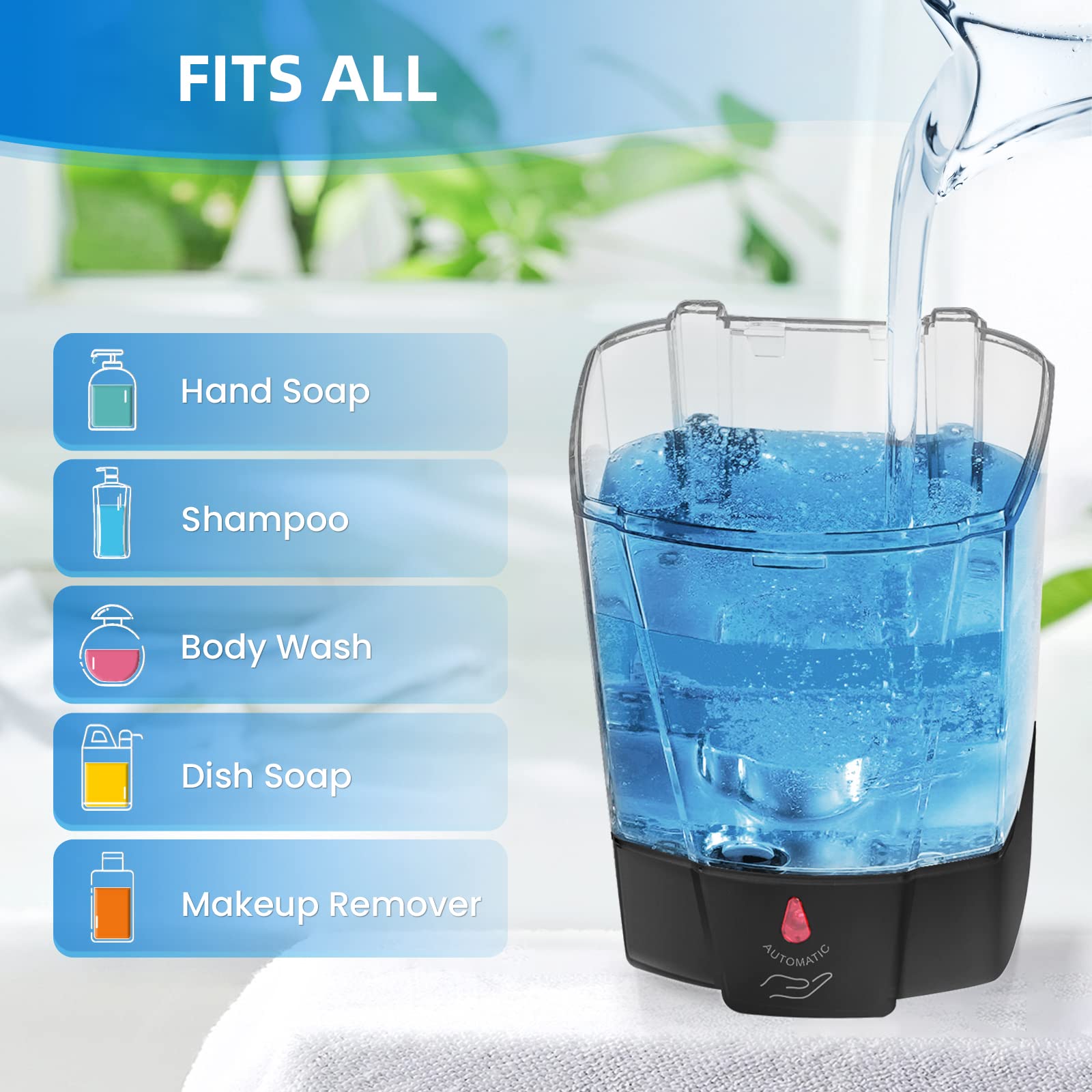 Svavo Automatic Soap Dispenser Wall-Mounted, Hand Soap Dispenser Touchless Electric Sensor Pump Battery Operated For Office Home