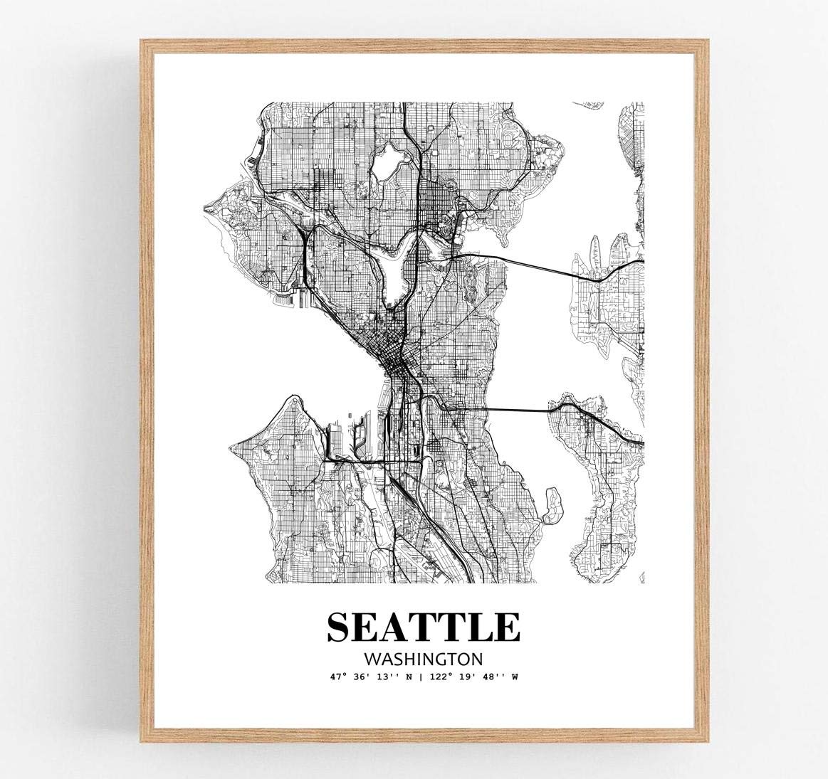 Eleville 8X10 Unframed Seattle Washington City View Abstract Road Modern Map Art Print Poster Wall Office Home Decor Minimalist