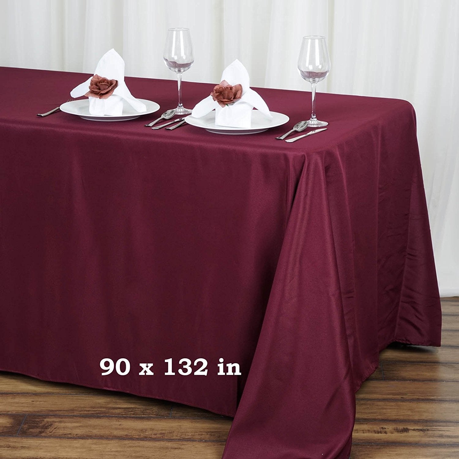Balsacircle 90X132-Inch Burgundy Rectangle Polyester Tablecloth Table Cover Linens For Wedding Party Events Kitchen Dining