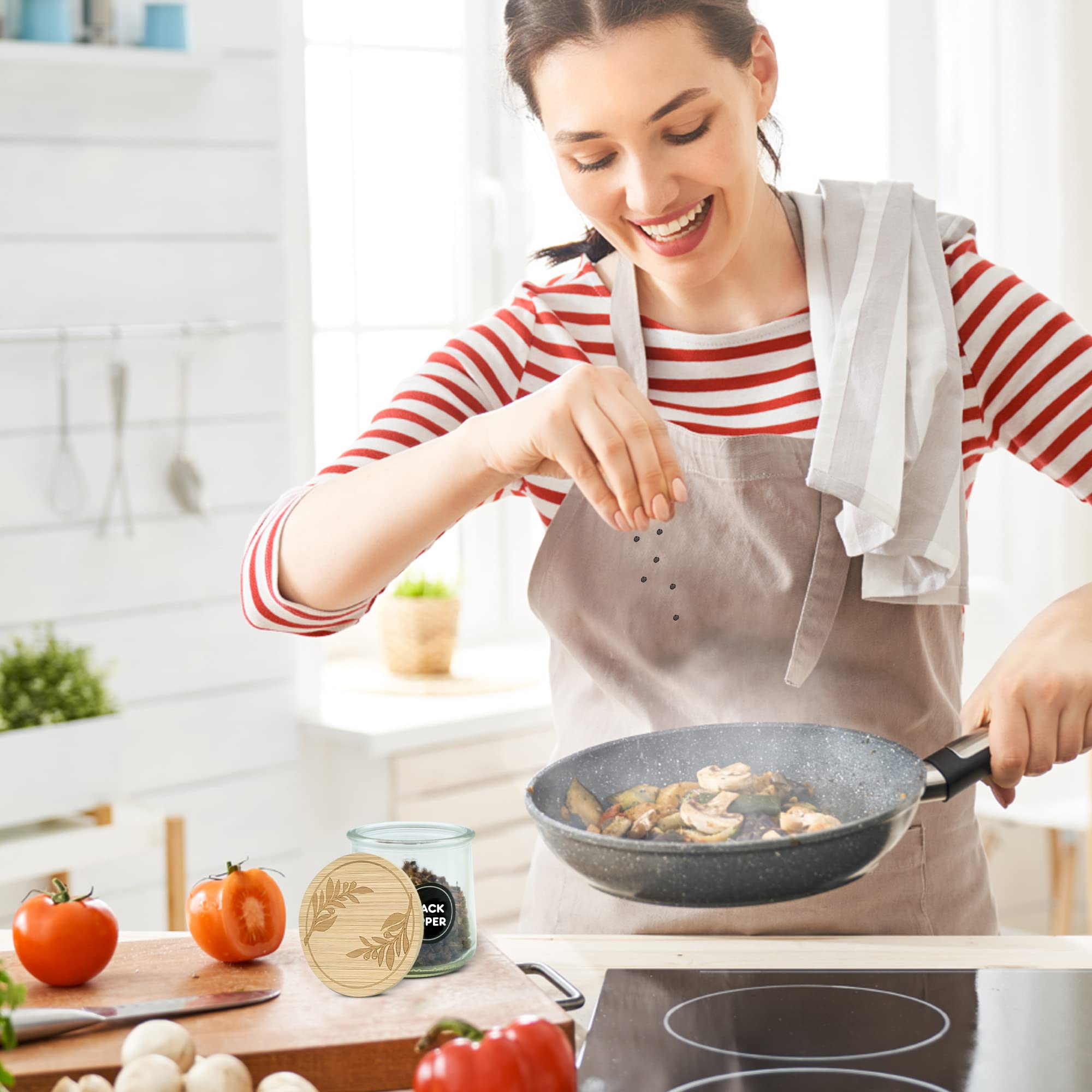 4-24 Lids With Olive Branches Design Or Choose Another Design | Reusable Bamboo Wood Lids For Yoplait Oui Yogurt Jars With Air-T
