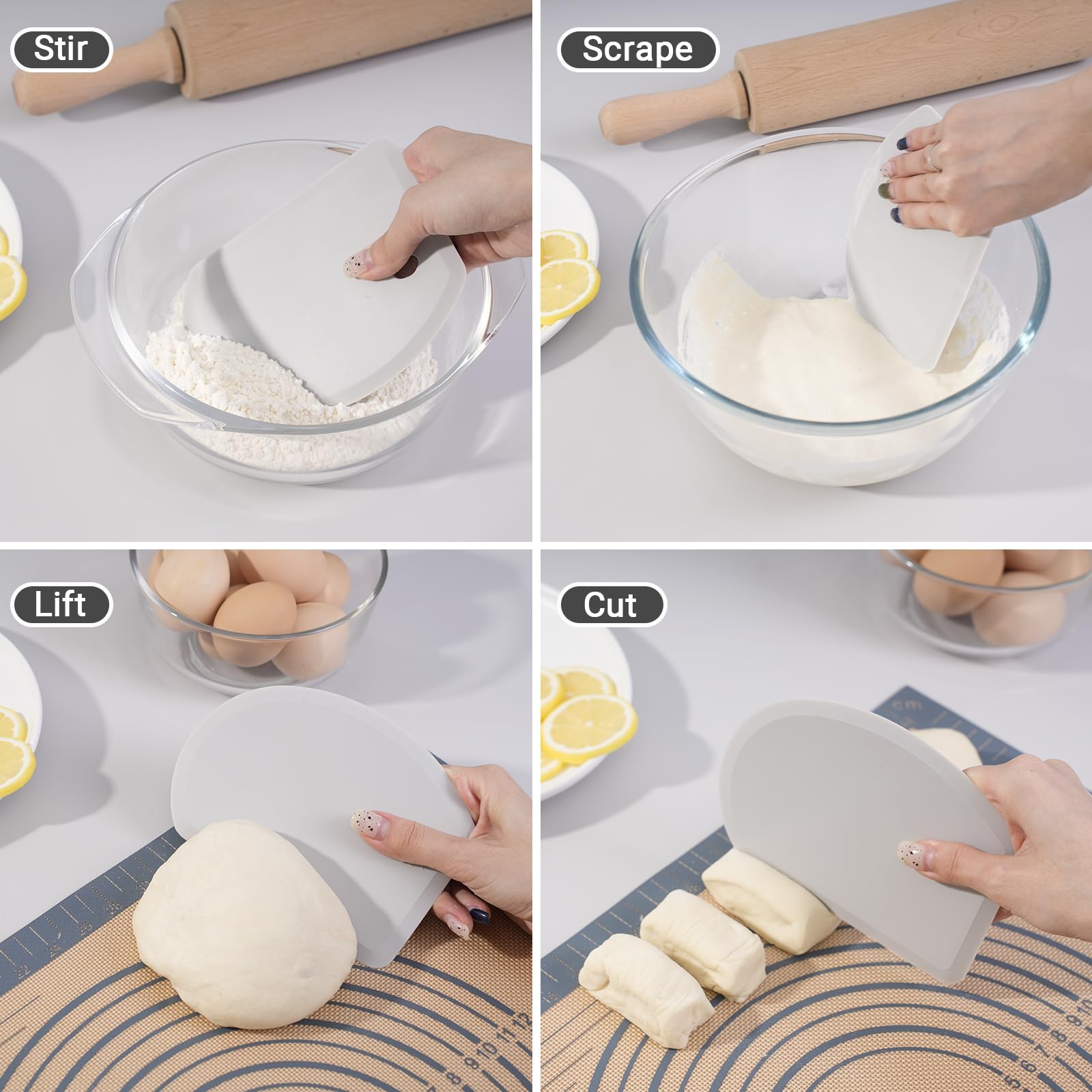 Sapid Flexible Curved Edge Silicone Bowl Scraper(5.98''  4.3''), Food Grade Dough Scraper For Baking Sourdough Bread, Cake, Benc