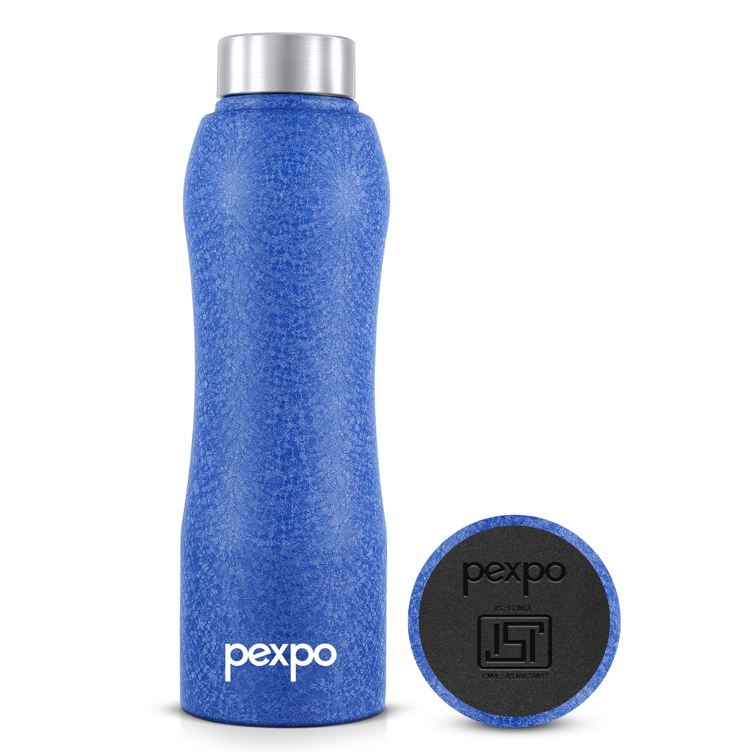 Pexpo Bistro Isi Certified Stainless Steel Fridge/Sports Water Bottle 1 Litre, Blue | Single Walled | Easy Grip | Leakproof Wate