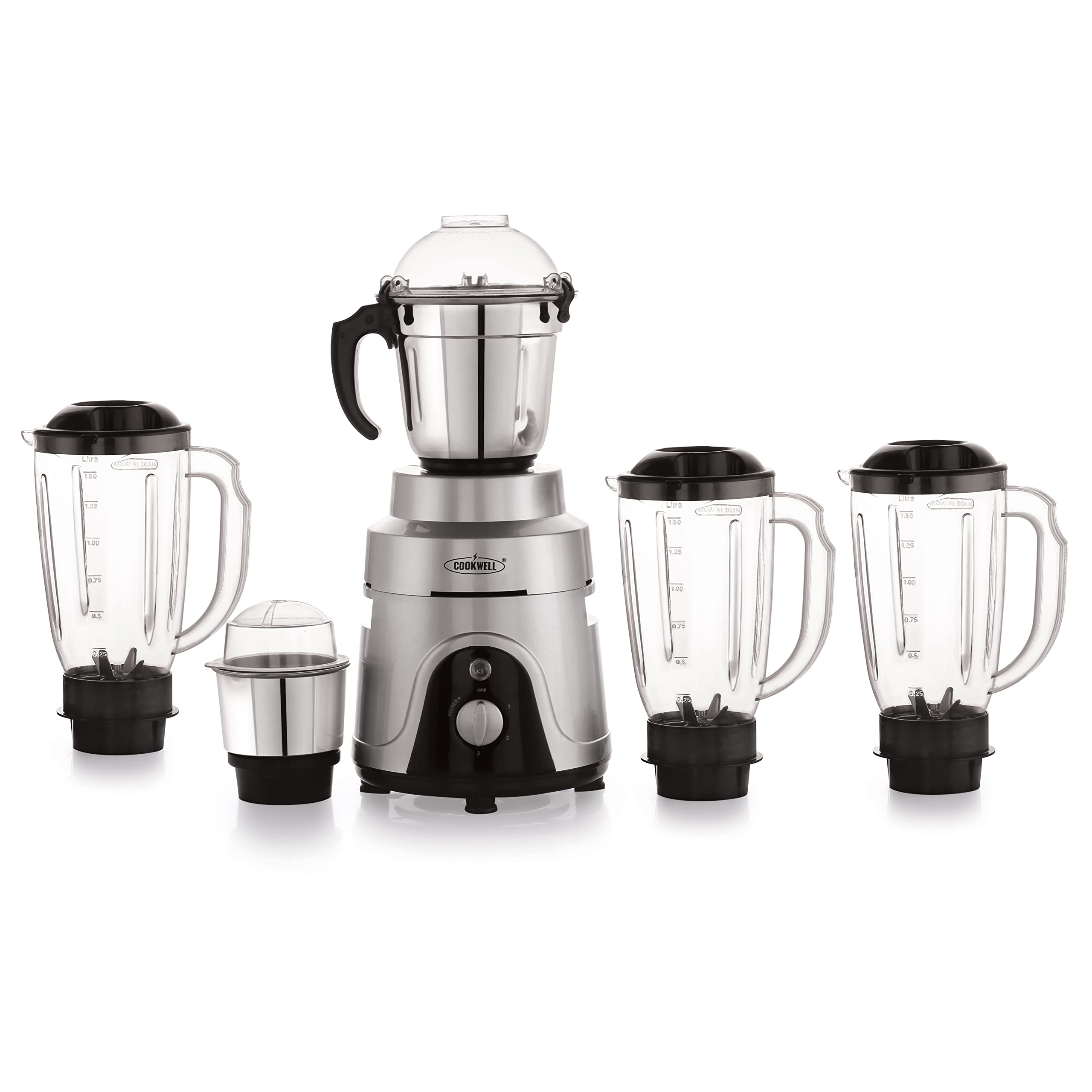 Cookwell Acrylonitrile Butadiene Styrene Commercial Mixer Grinder 1200 W For Cafe, Restaurants, Hotels, Canteens (5 Jar), Silver