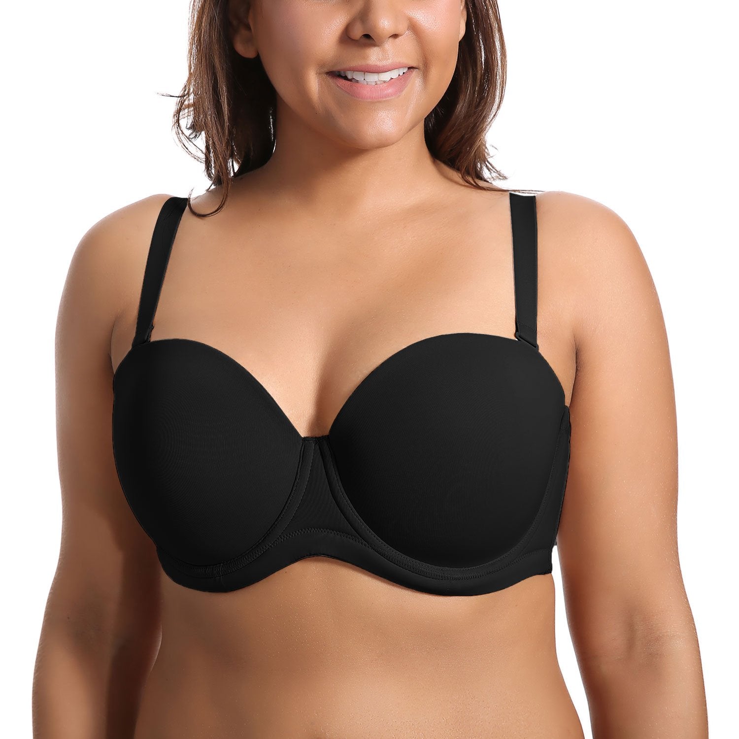 Delimira Womens Underwire Contour Multiway Full Coverage Strapless Bra Plus Size Black 42Dd